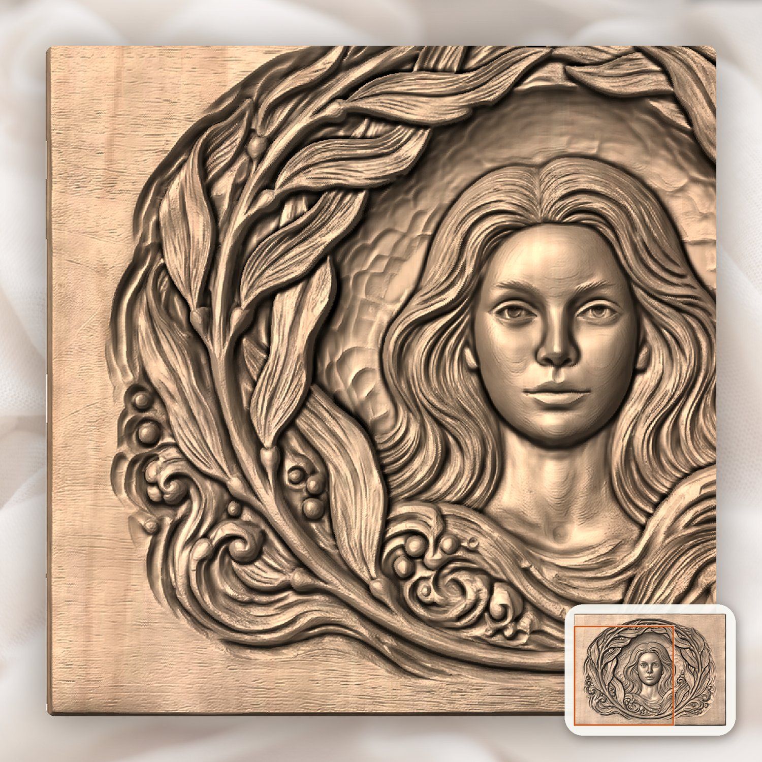Mermaid Kelp Wreath Ocean CNC Relief STL bas-relief STL — view 8