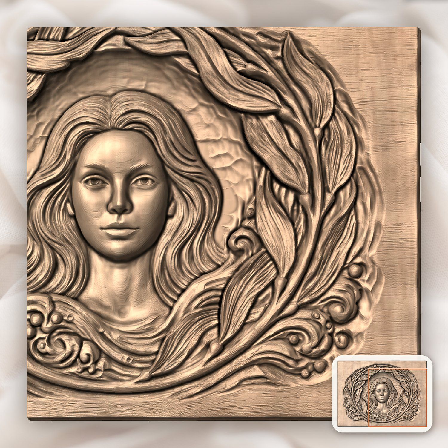 Mermaid Kelp Wreath Ocean CNC Relief STL bas-relief STL — view 9