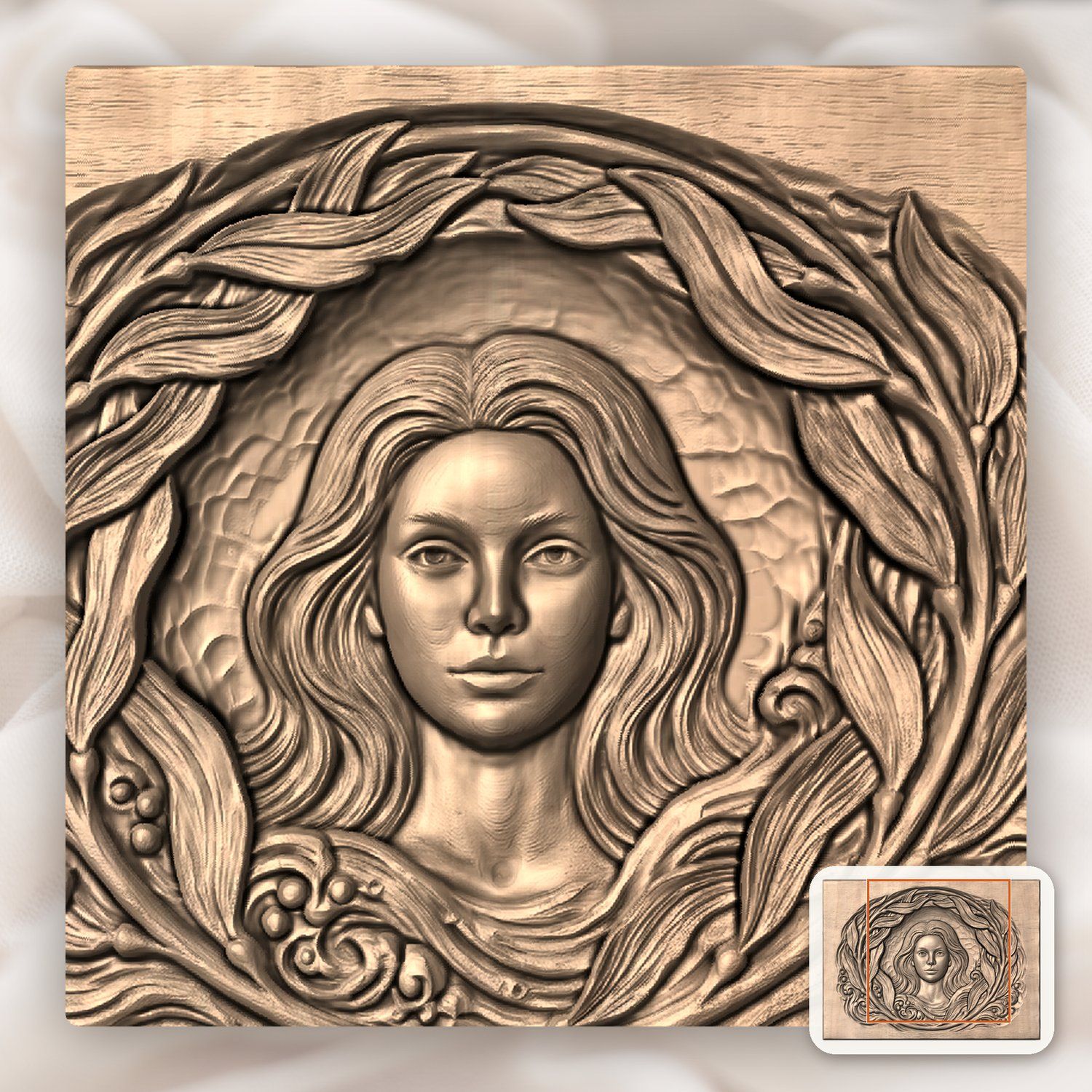 Mermaid Kelp Wreath Ocean CNC Relief STL bas-relief STL — view 10