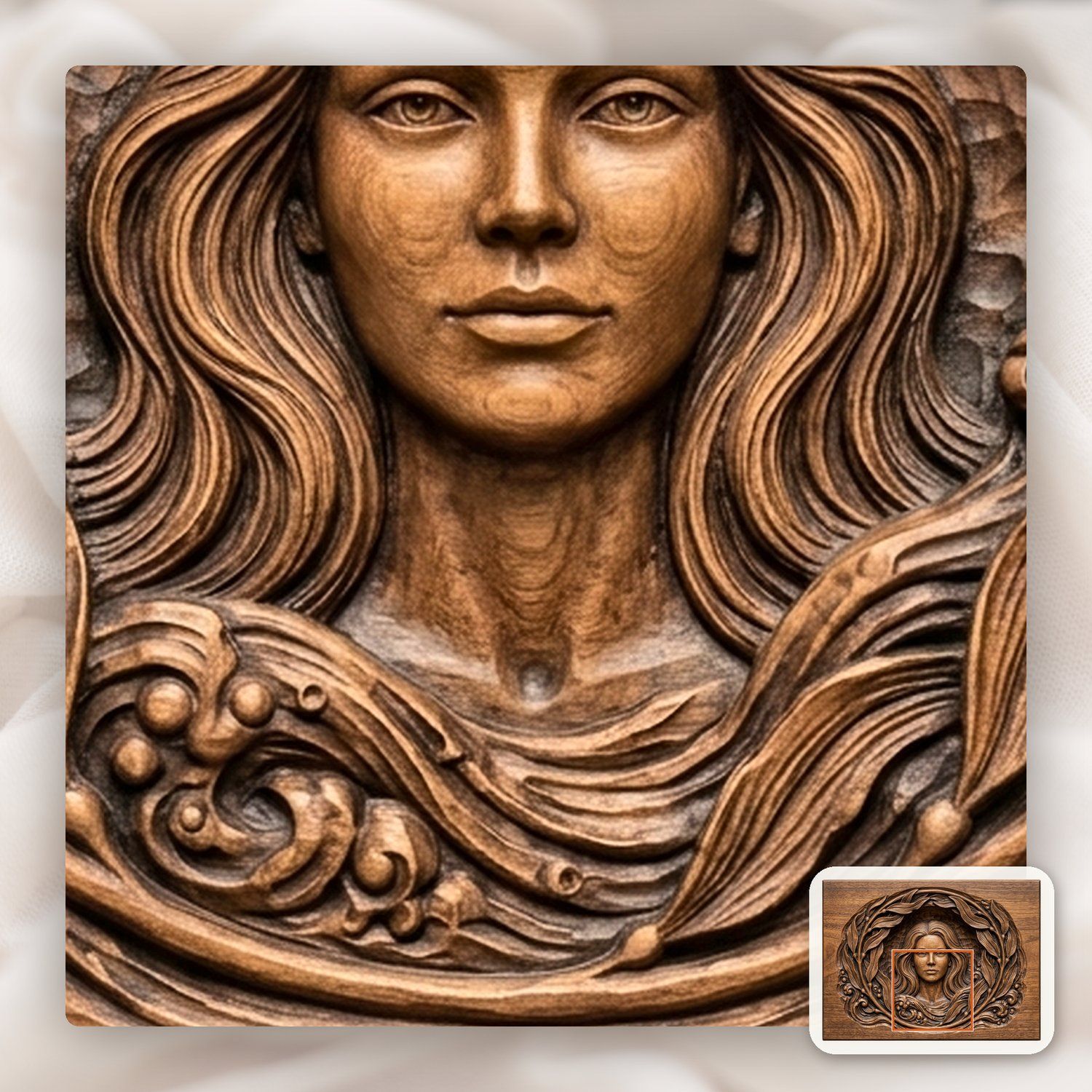 Mermaid Kelp Wreath Ocean CNC Relief STL bas-relief STL — view 11