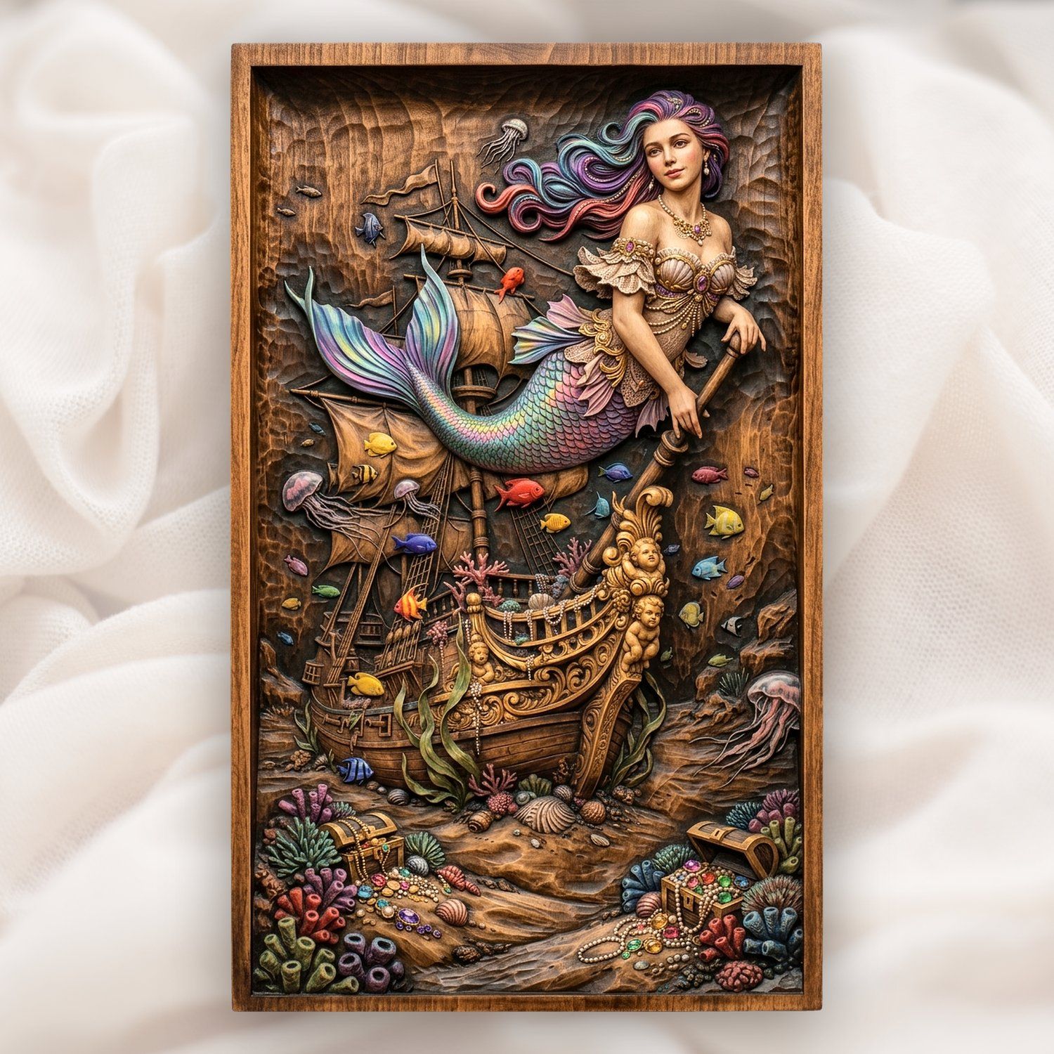 Mermaid Pirate Ship Treasure CNC Relief STL bas-relief STL design