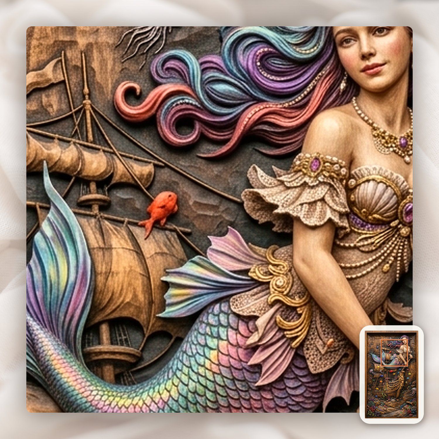 Mermaid Pirate Ship Treasure CNC Relief STL bas-relief STL — view 12