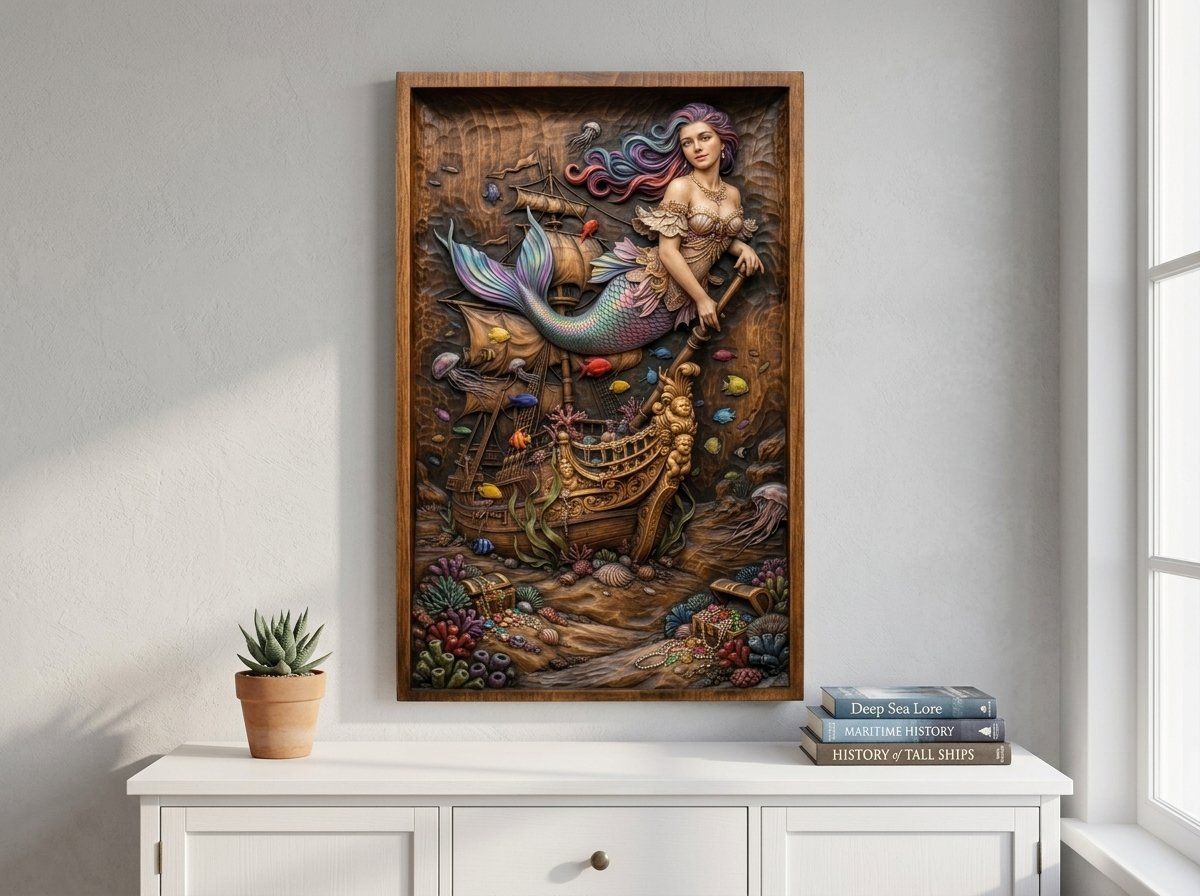 Mermaid Pirate Ship Treasure CNC Relief STL bas-relief STL — view 14