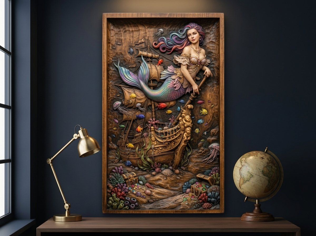 Mermaid Pirate Ship Treasure CNC Relief STL bas-relief STL — view 15