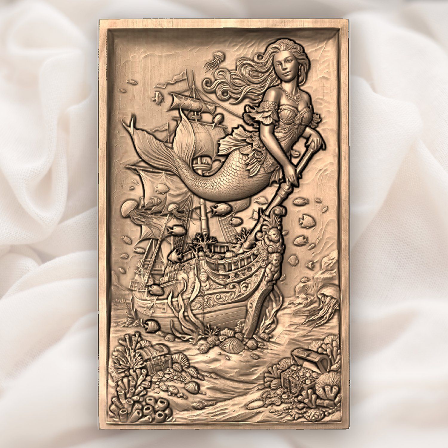 Mermaid Pirate Ship Treasure CNC Relief STL bas-relief STL — view 5