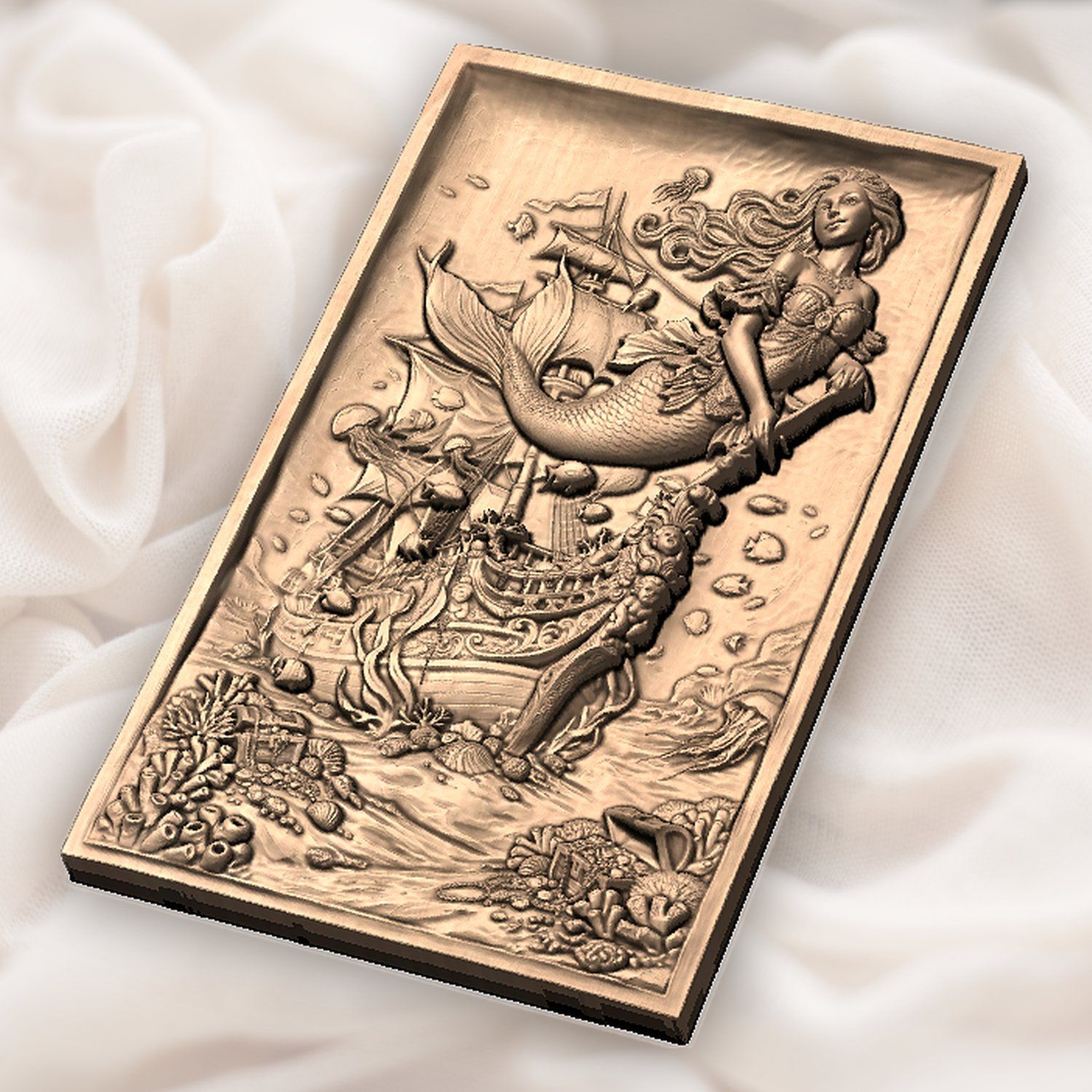 Mermaid Pirate Ship Treasure CNC Relief STL bas-relief STL — view 6