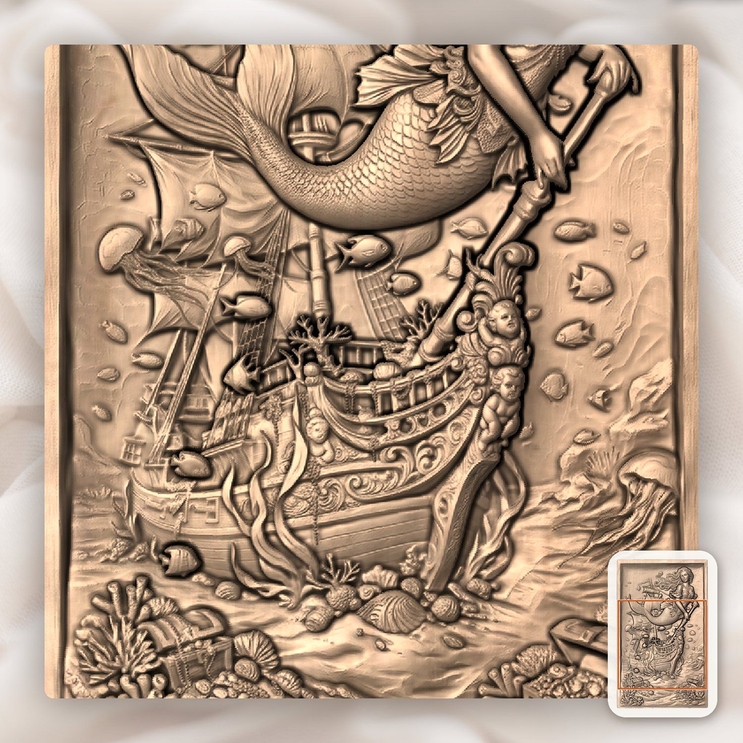 Mermaid Pirate Ship Treasure CNC Relief STL bas-relief STL — view 7
