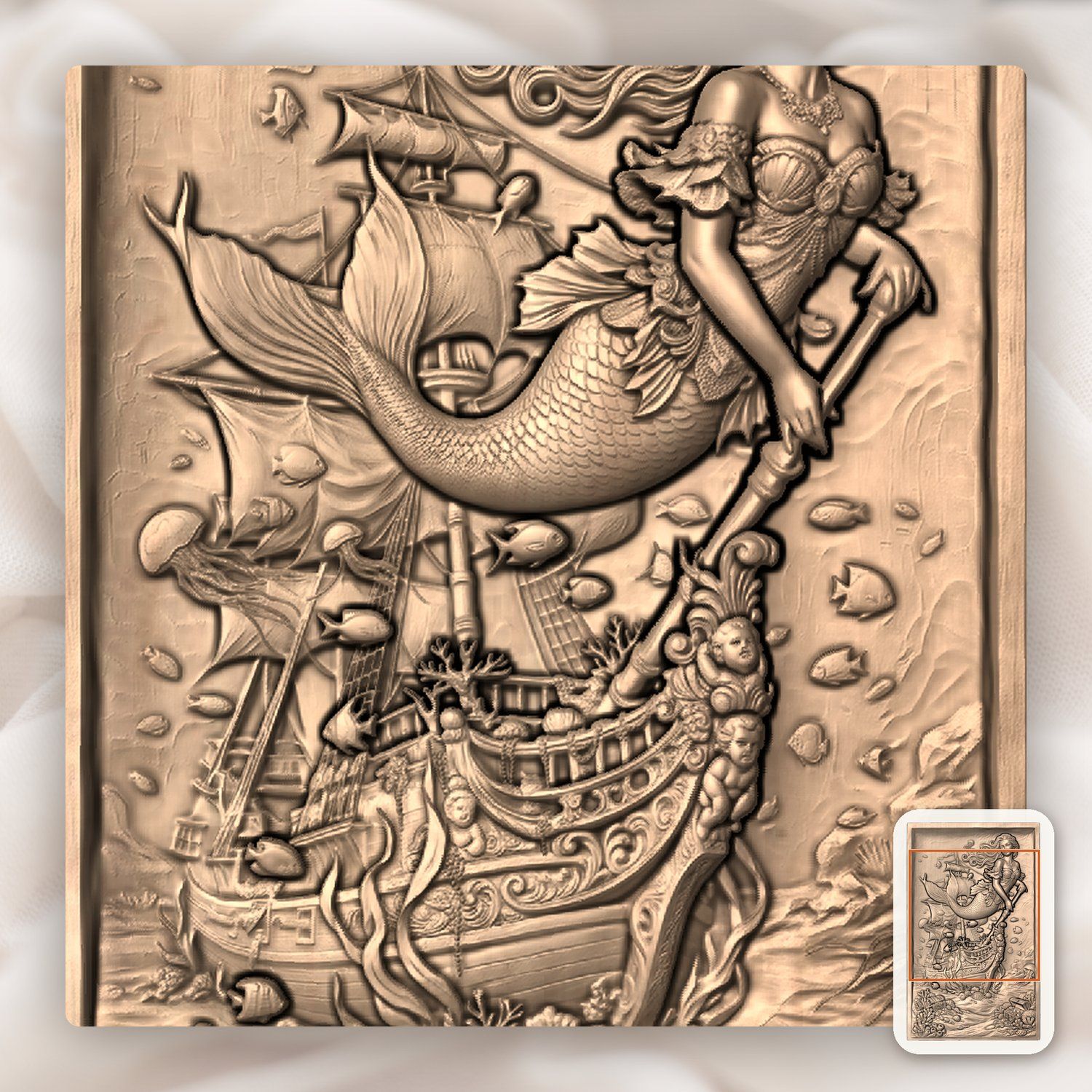 Mermaid Pirate Ship Treasure CNC Relief STL bas-relief STL — view 8