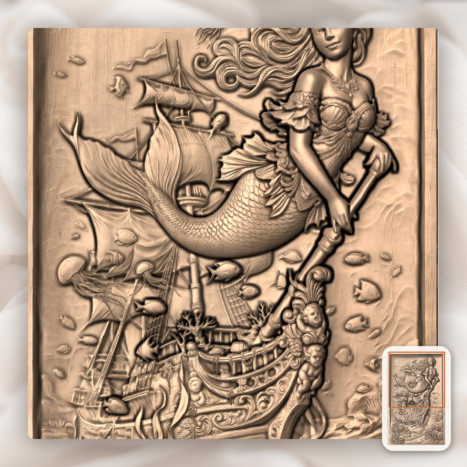 Mermaid Pirate Ship Treasure CNC Relief STL bas-relief STL — view 10
