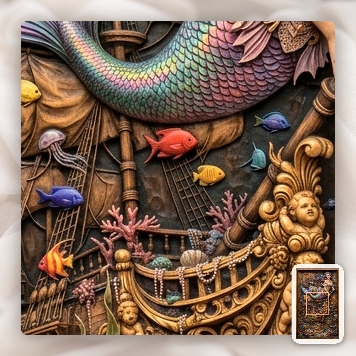 Mermaid Pirate Ship Treasure CNC Relief STL bas-relief STL — view 11
