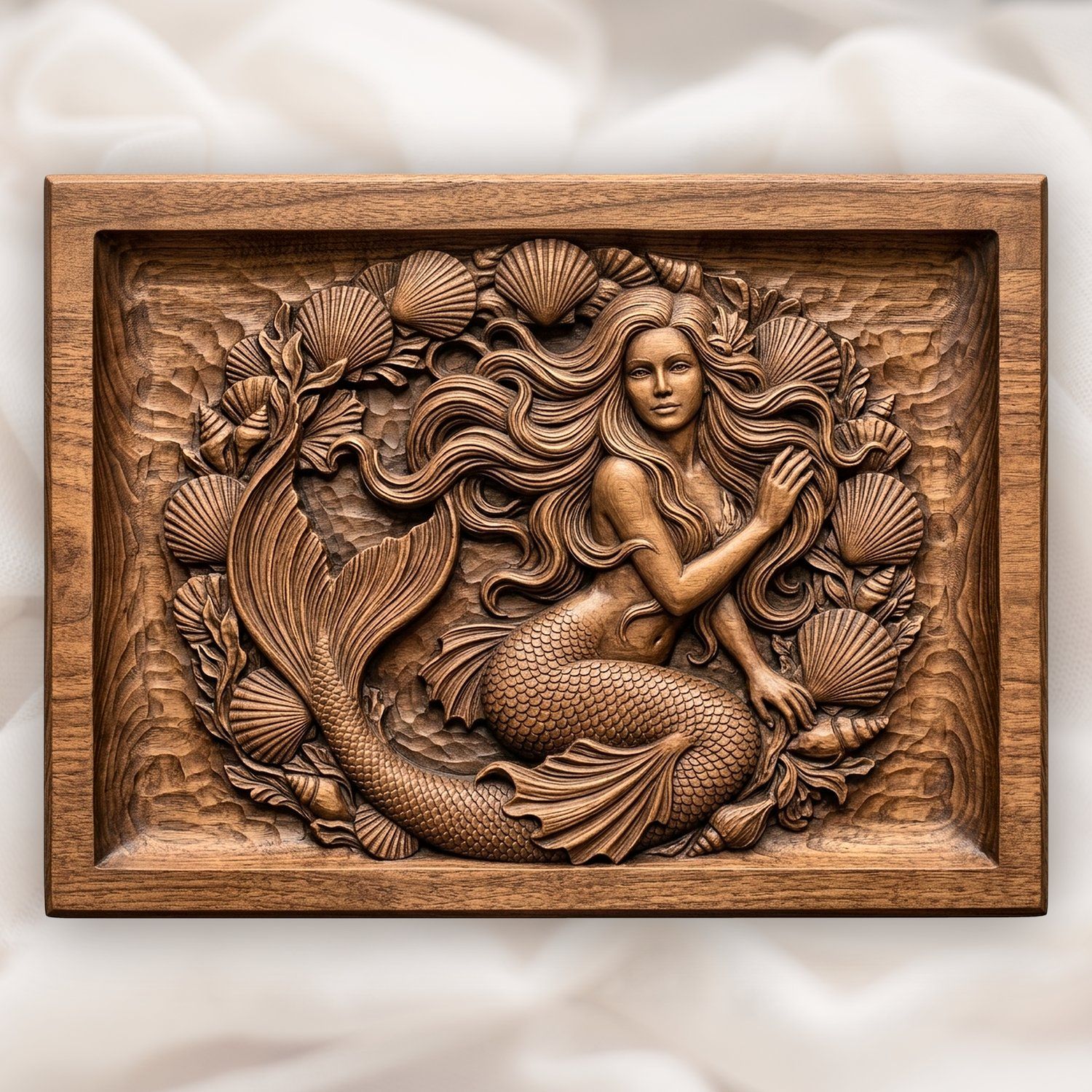 Mermaid Portrait With Seashell Frame CNC Relief STL bas-relief STL design