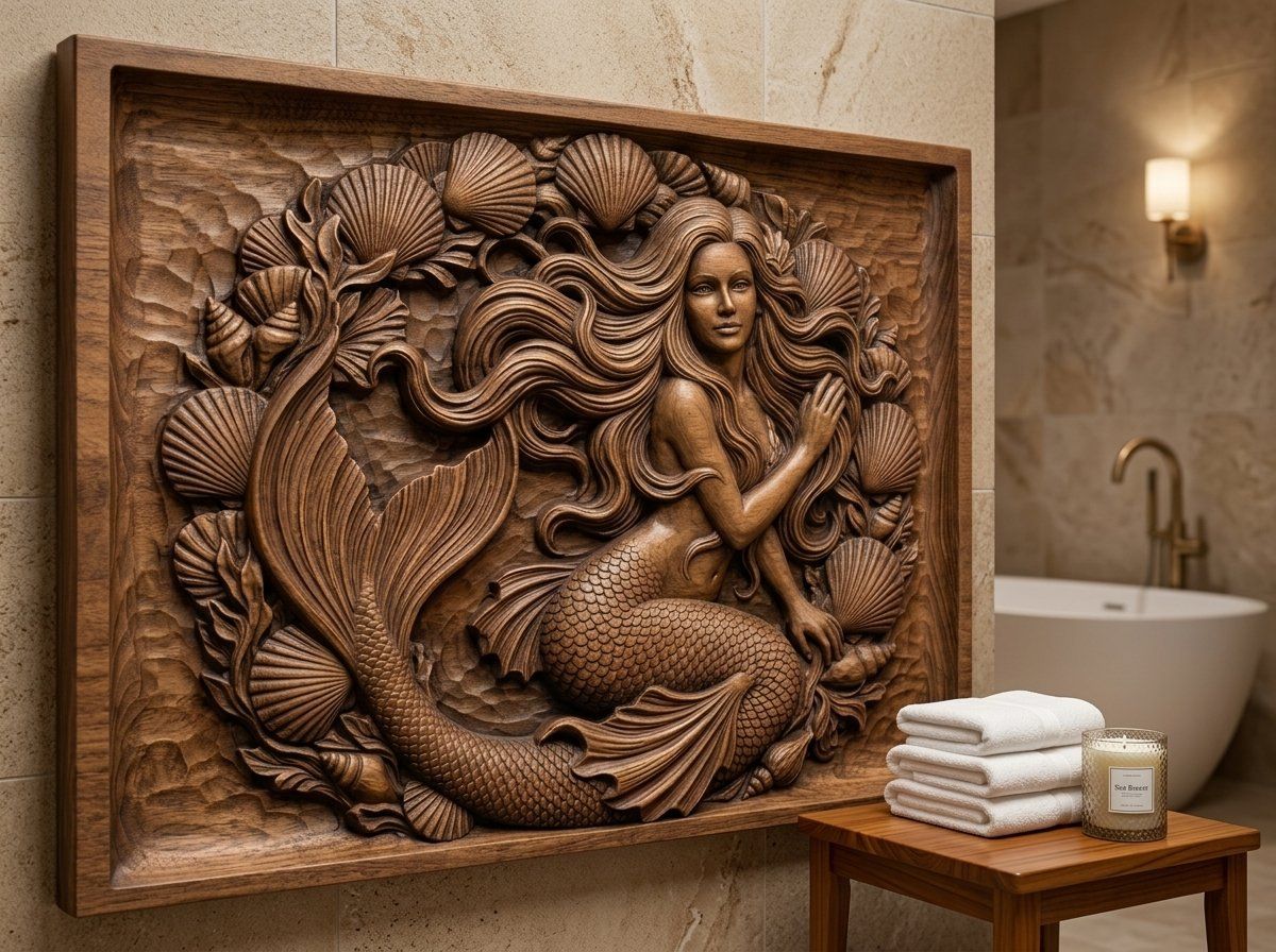 Mermaid Portrait With Seashell Frame CNC Relief STL bas-relief STL — view 14
