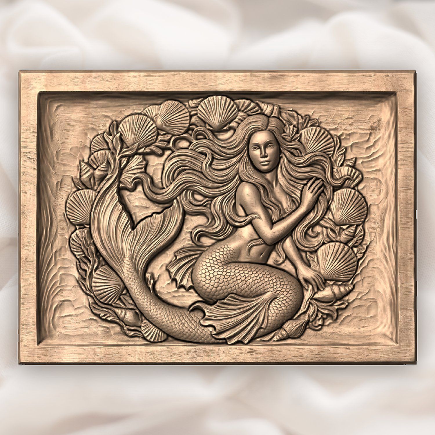 Mermaid Portrait With Seashell Frame CNC Relief STL bas-relief STL — view 5