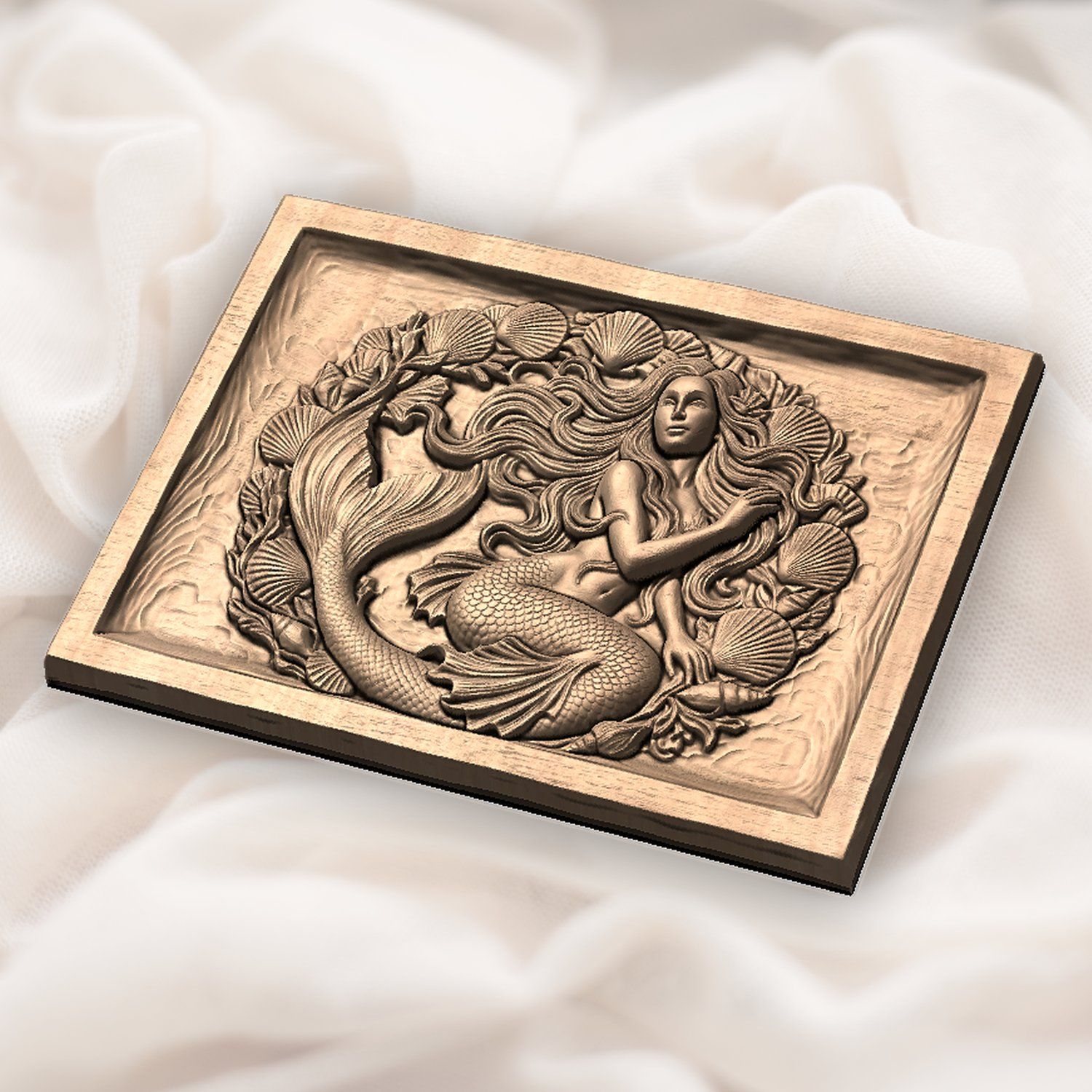 Mermaid Portrait With Seashell Frame CNC Relief STL bas-relief STL — view 6