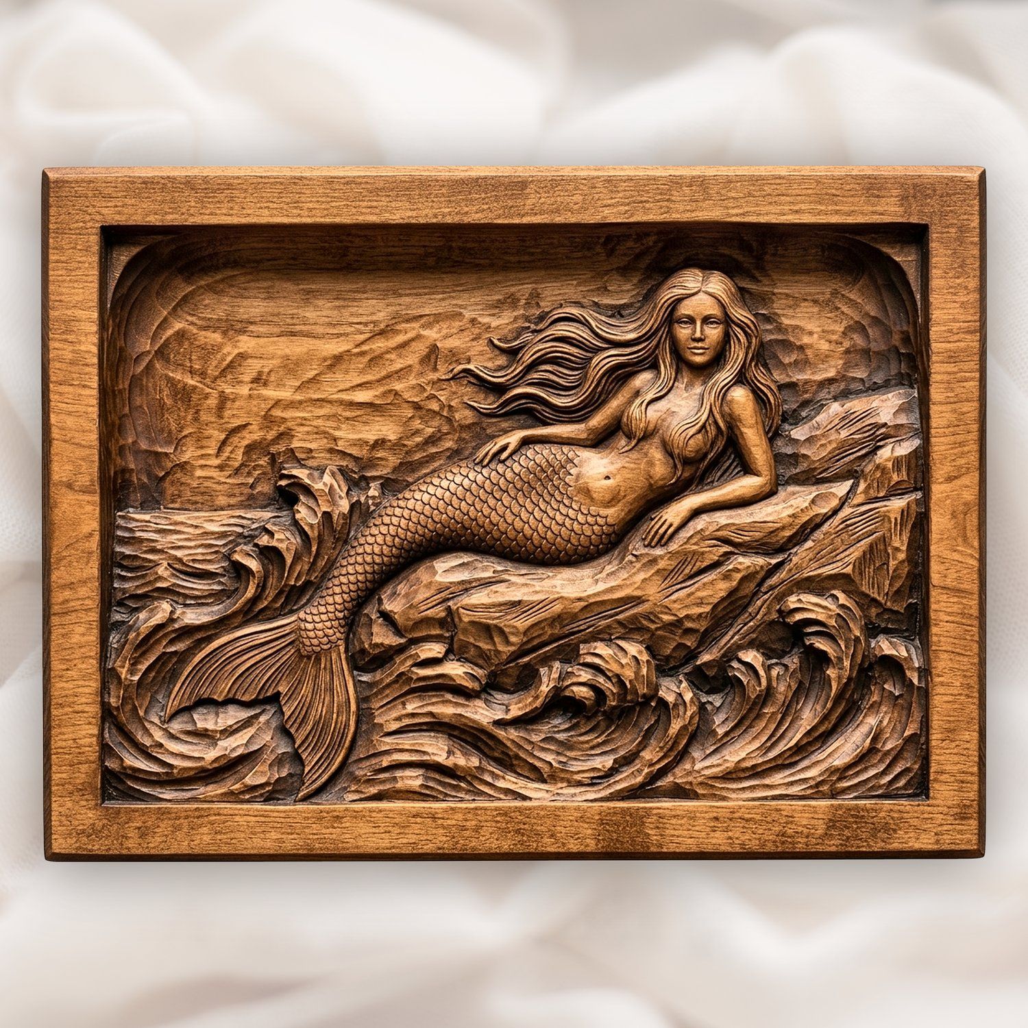 Mermaid Reclining on Coastal Rock CNC Relief STL bas-relief STL design