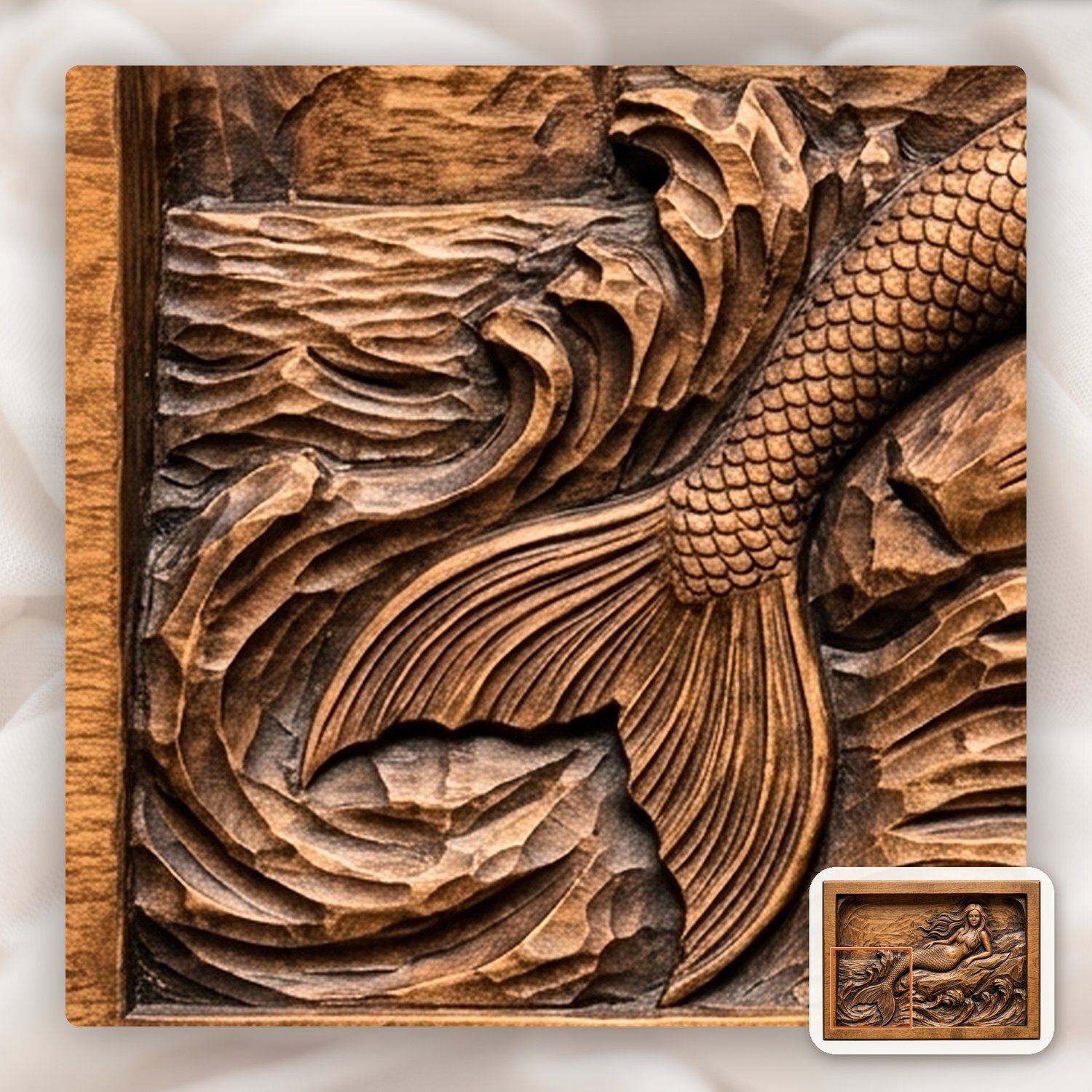 Mermaid Reclining on Coastal Rock CNC Relief STL bas-relief STL — view 10