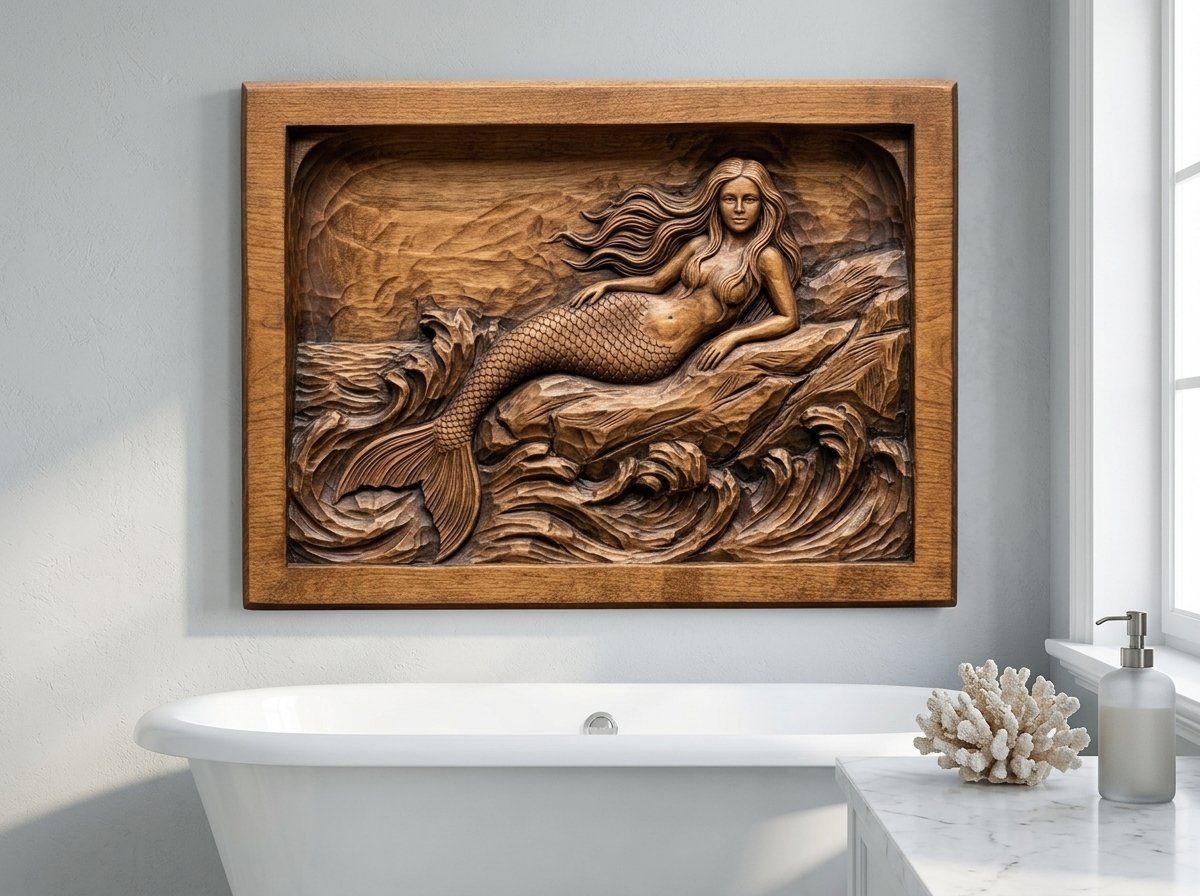 Mermaid Reclining on Coastal Rock CNC Relief STL bas-relief STL — view 13