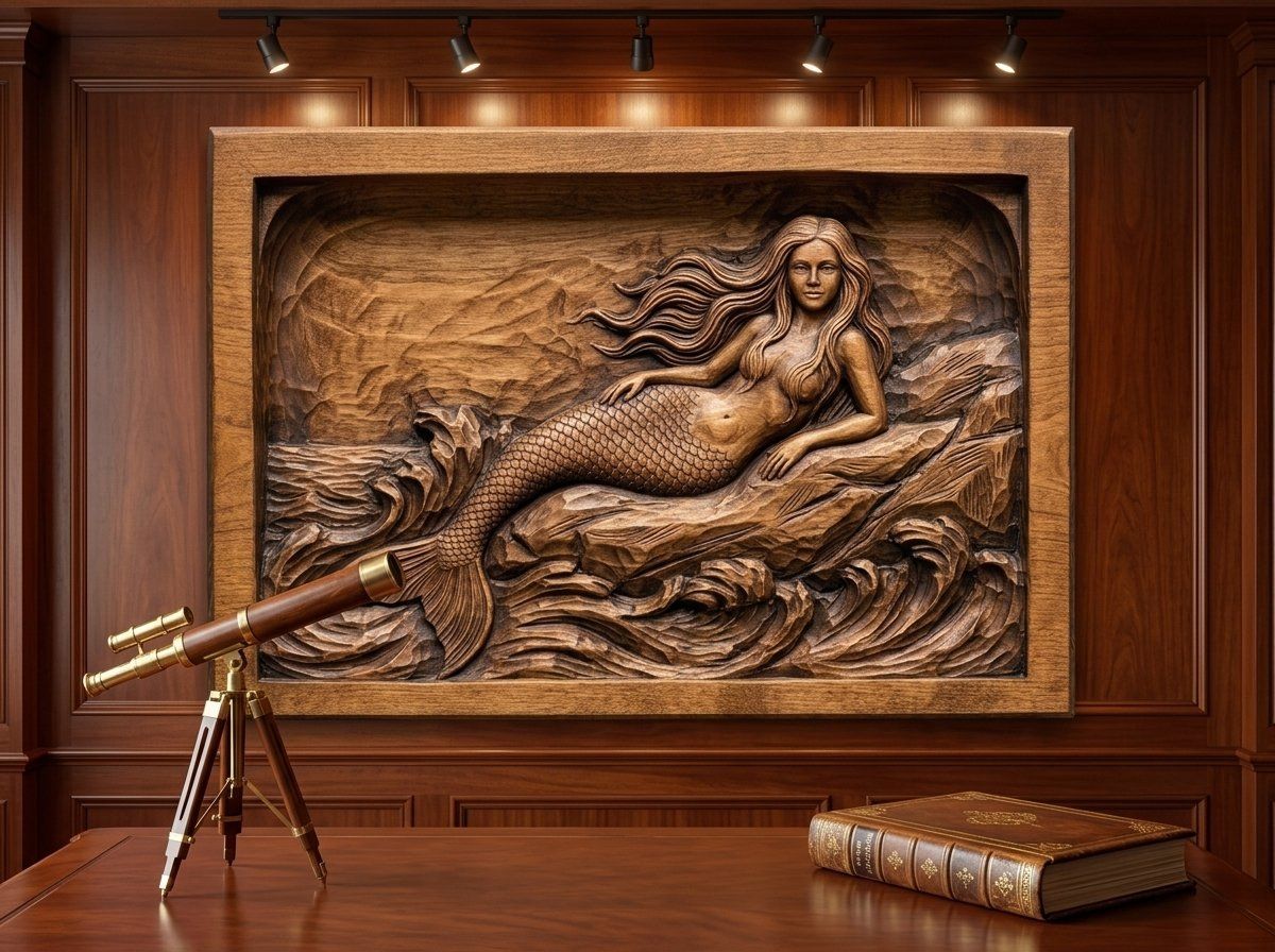 Mermaid Reclining on Coastal Rock CNC Relief STL bas-relief STL — view 14