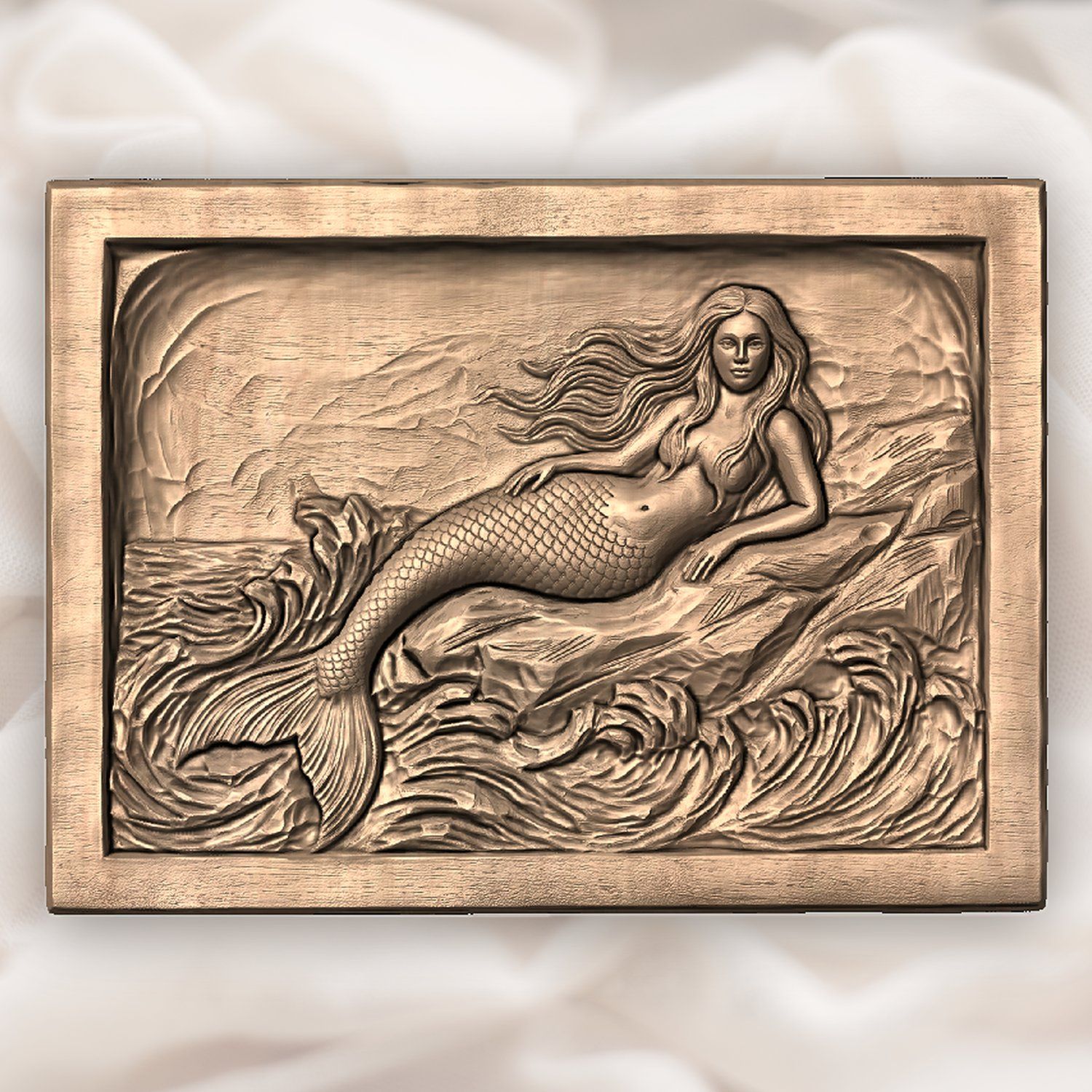 Mermaid Reclining on Coastal Rock CNC Relief STL bas-relief STL — view 3