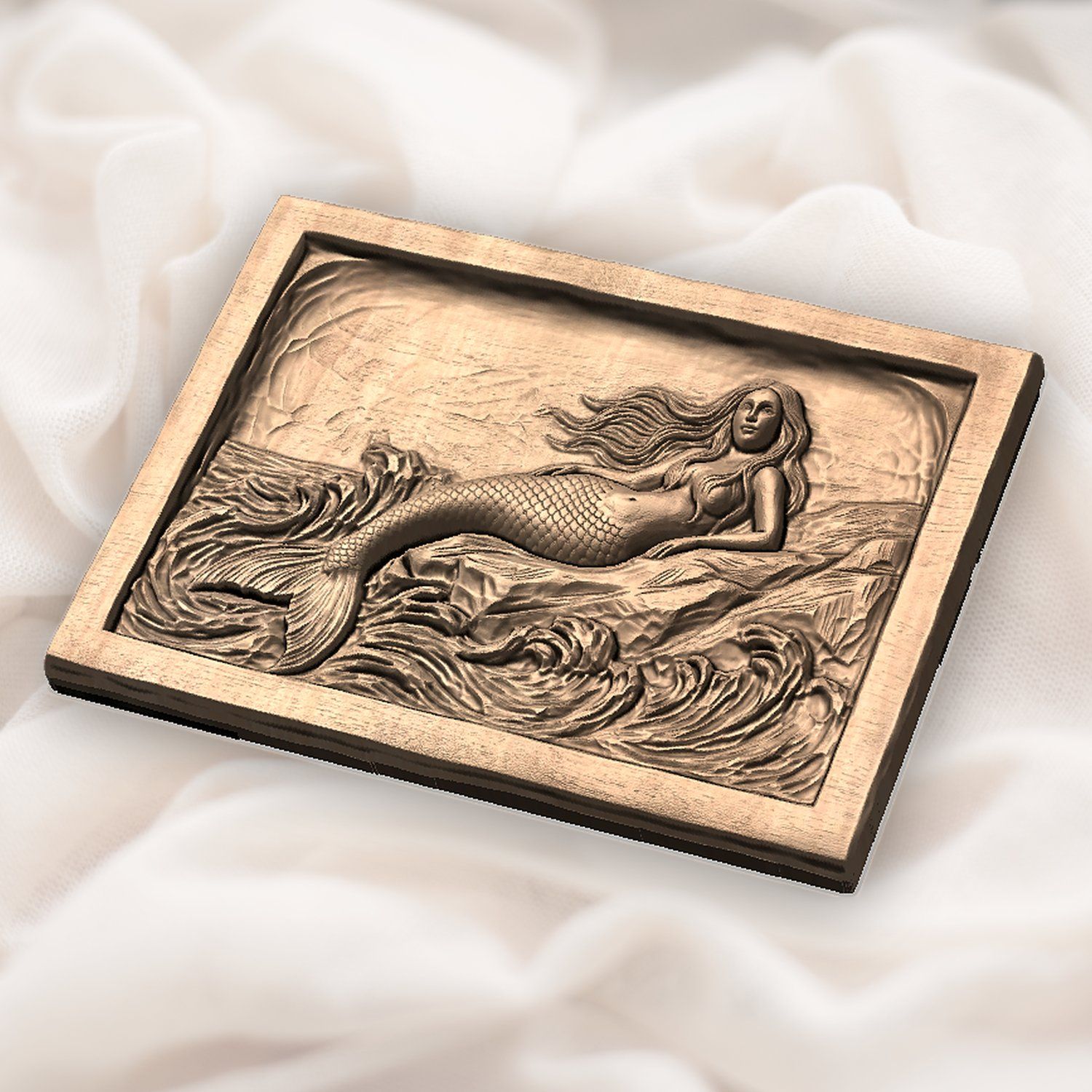 Mermaid Reclining on Coastal Rock CNC Relief STL bas-relief STL — view 4