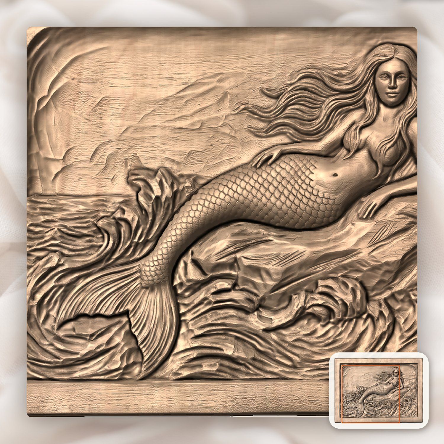 Mermaid Reclining on Coastal Rock CNC Relief STL bas-relief STL — view 5