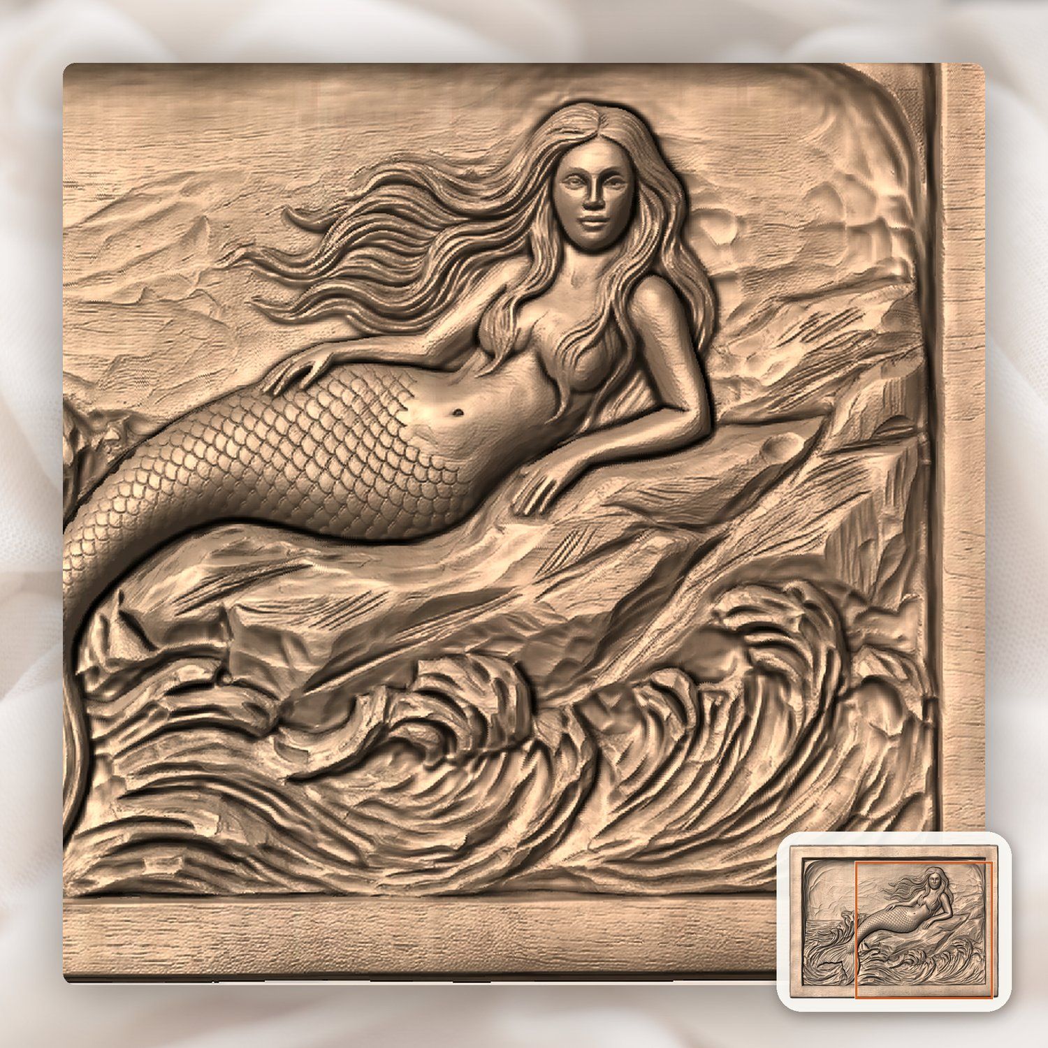 Mermaid Reclining on Coastal Rock CNC Relief STL bas-relief STL — view 6