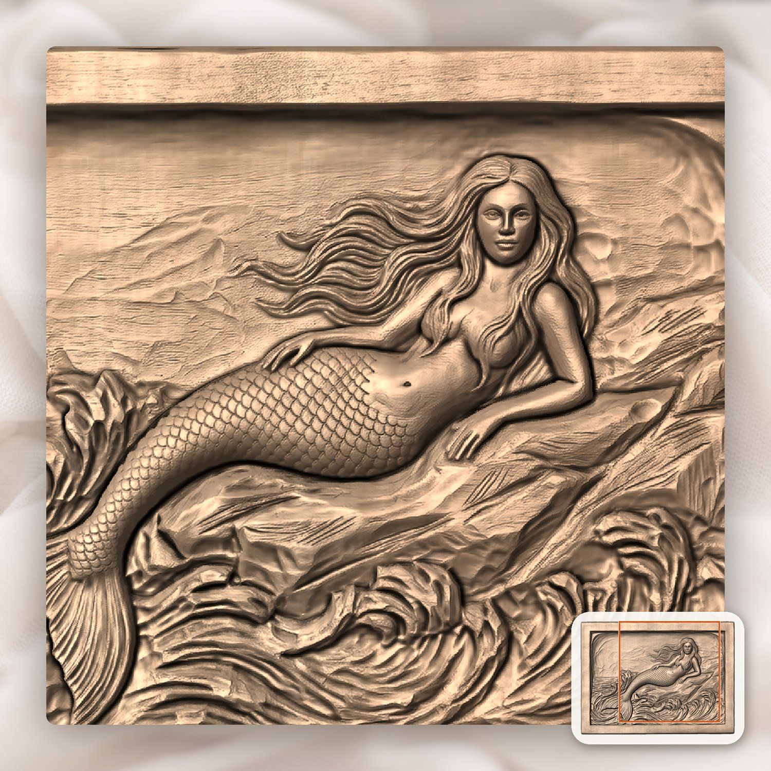 Mermaid Reclining on Coastal Rock CNC Relief STL bas-relief STL — view 7