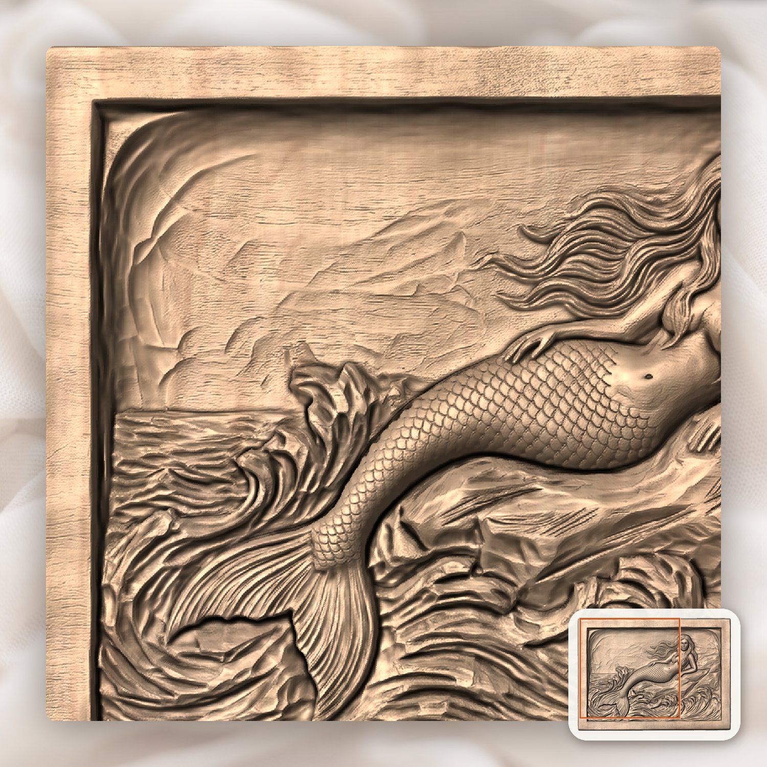 Mermaid Reclining on Coastal Rock CNC Relief STL bas-relief STL — view 8