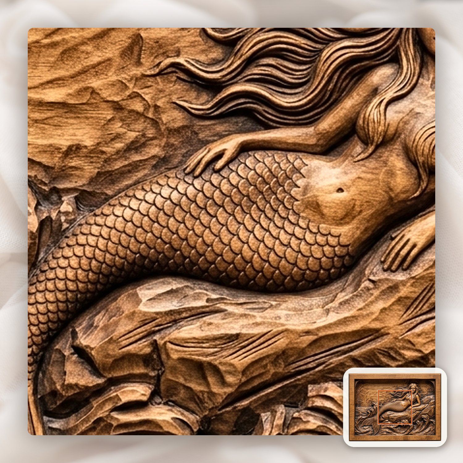 Mermaid Reclining on Coastal Rock CNC Relief STL bas-relief STL — view 9
