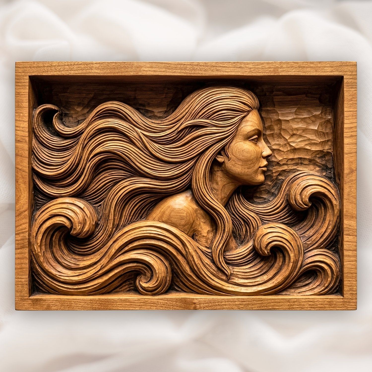 Mermaid Sea Siren Waves CNC Relief STL bas-relief STL design