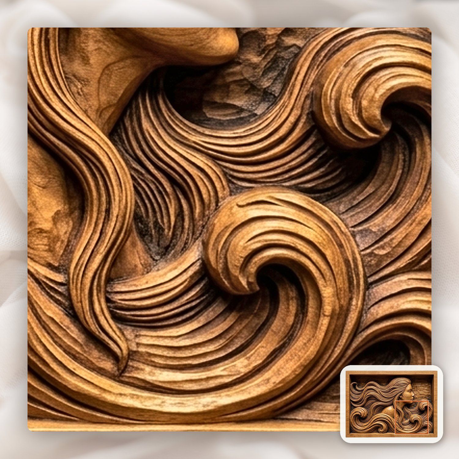 Mermaid Sea Siren Waves CNC Relief STL bas-relief STL — view 12