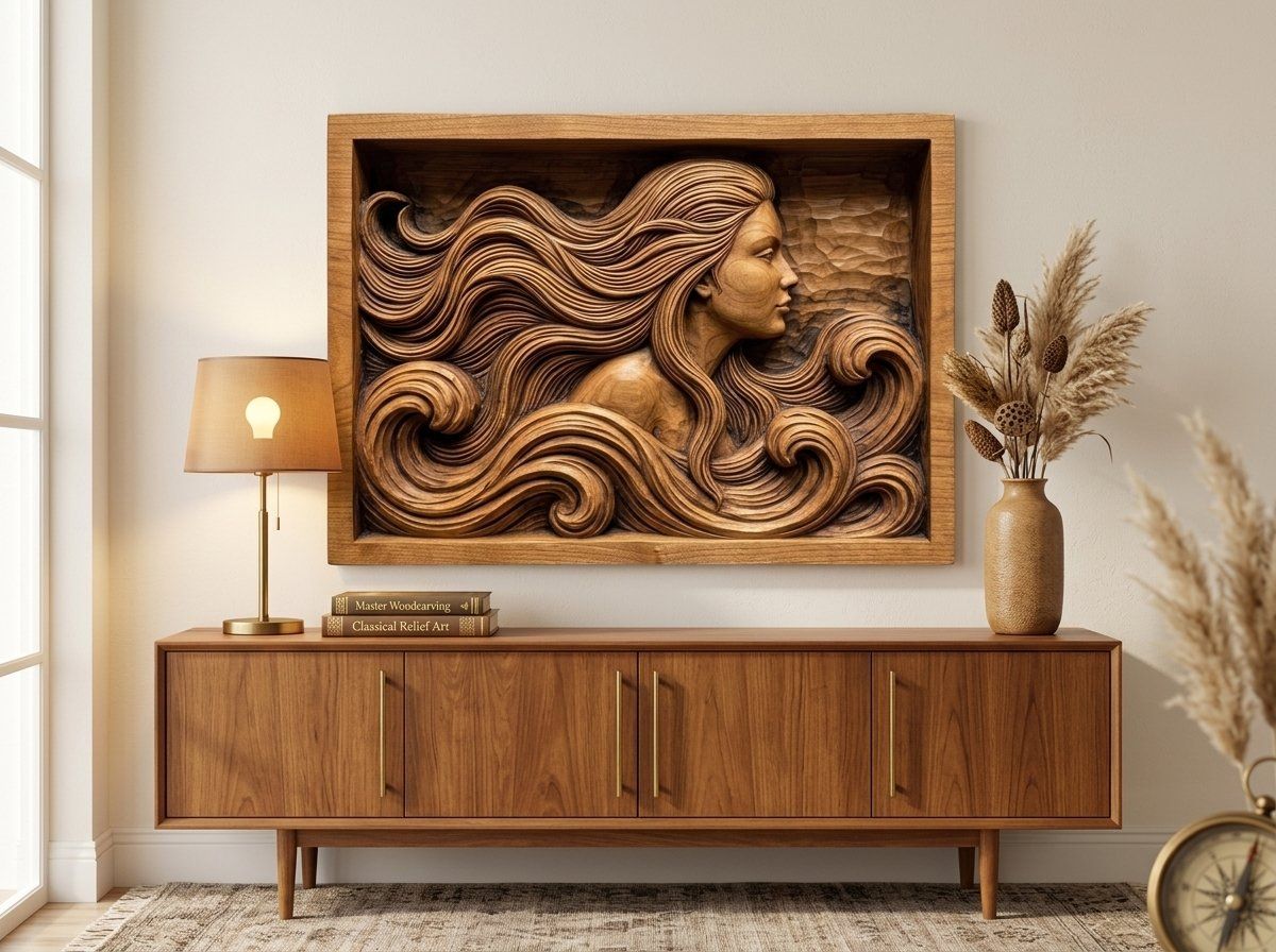 Mermaid Sea Siren Waves CNC Relief STL bas-relief STL — view 13