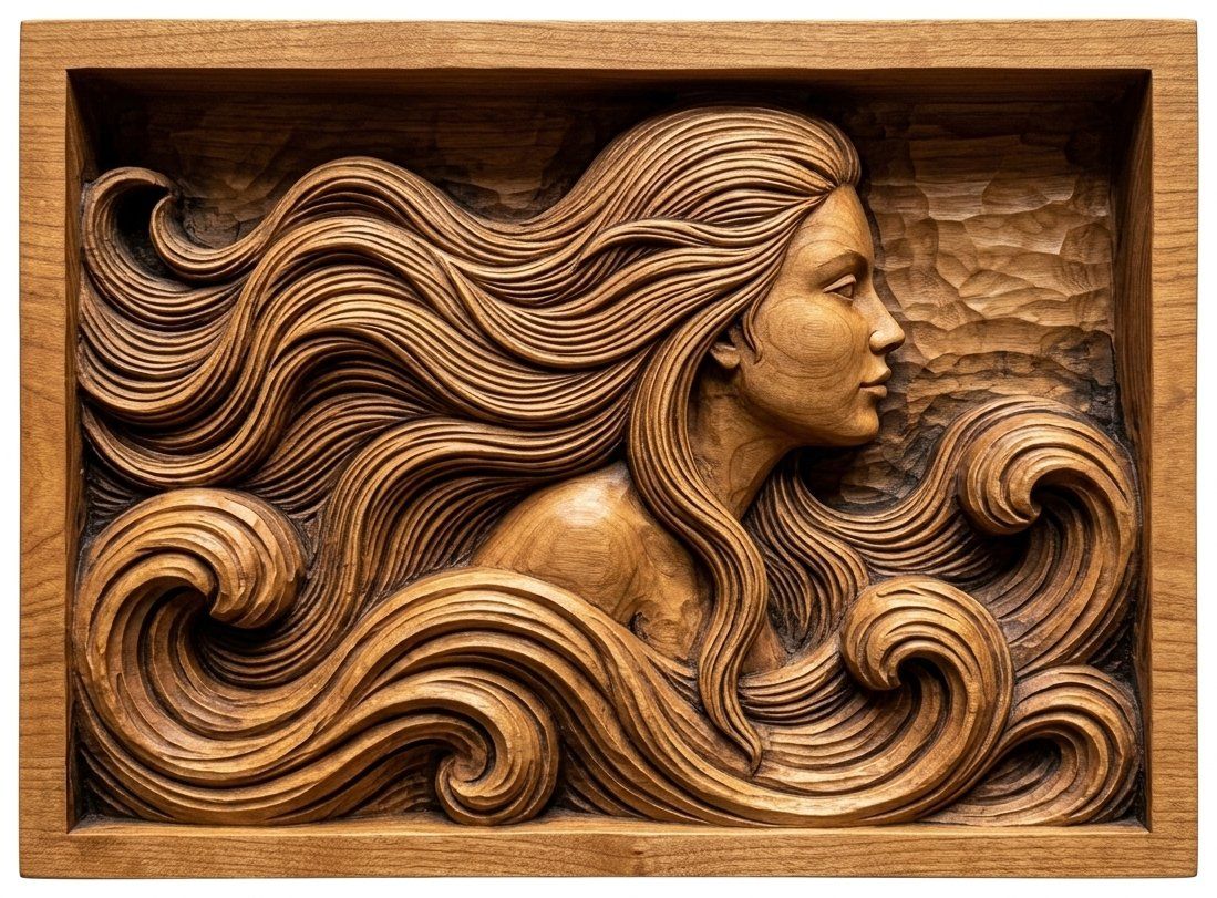Mermaid Sea Siren Waves CNC Relief STL bas-relief STL — view 4