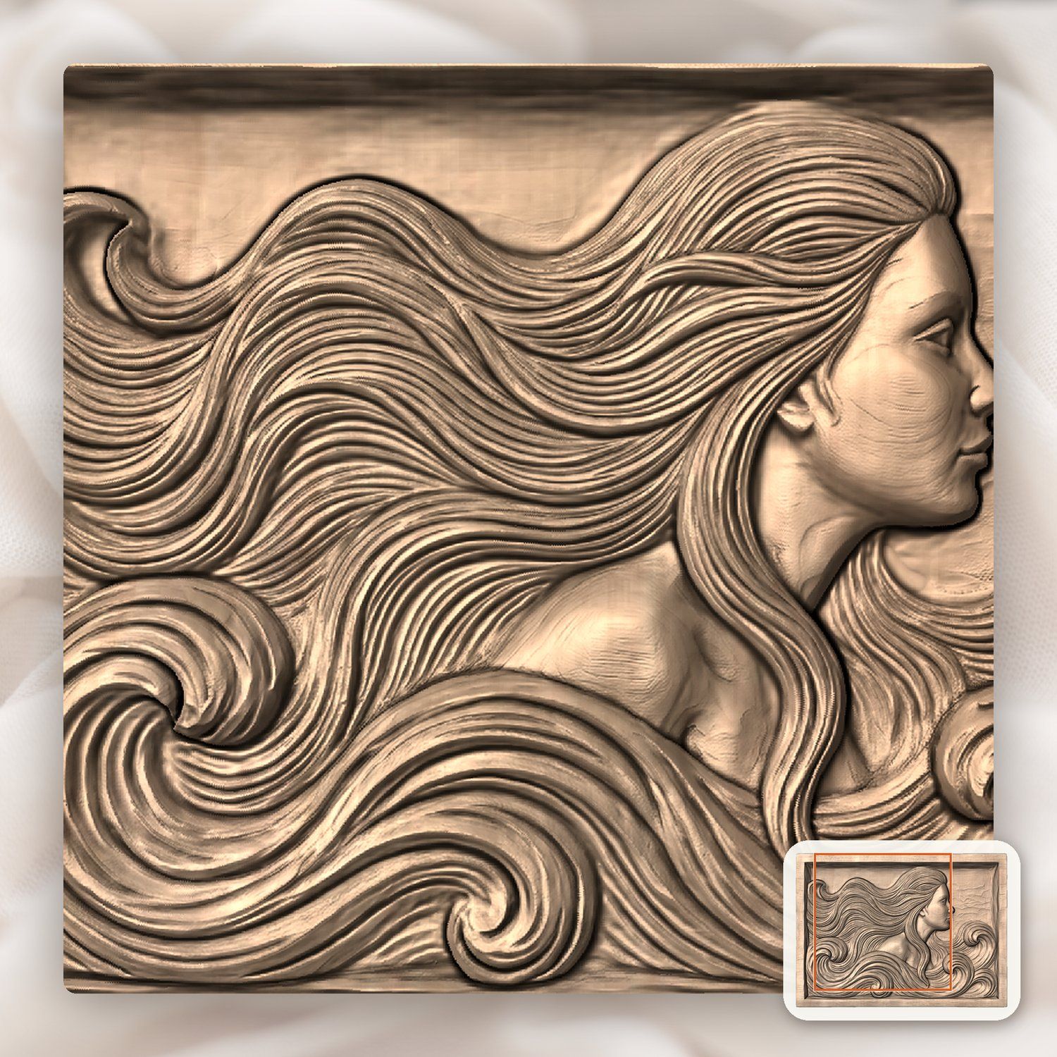 Mermaid Sea Siren Waves CNC Relief STL bas-relief STL — view 7