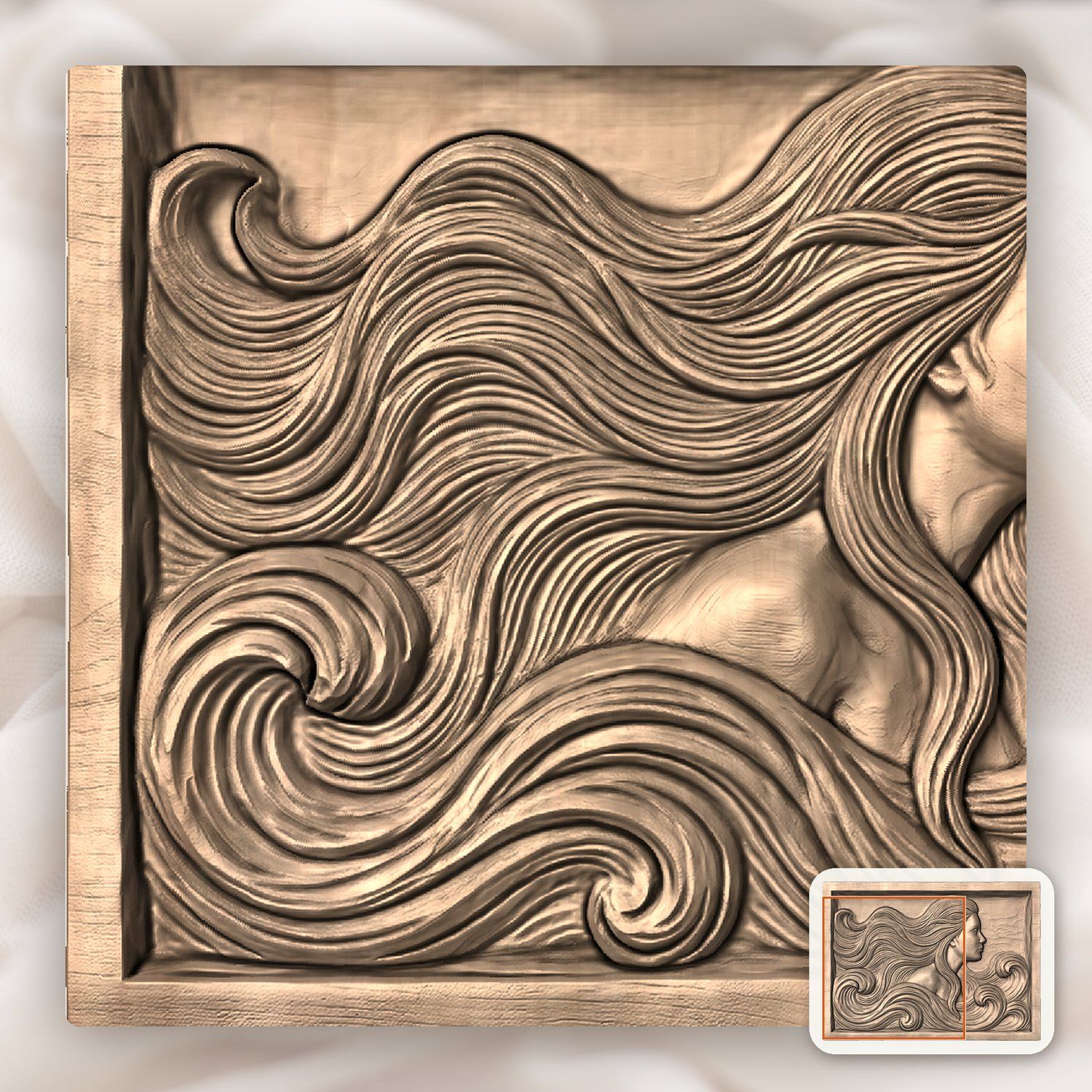 Mermaid Sea Siren Waves CNC Relief STL bas-relief STL — view 8