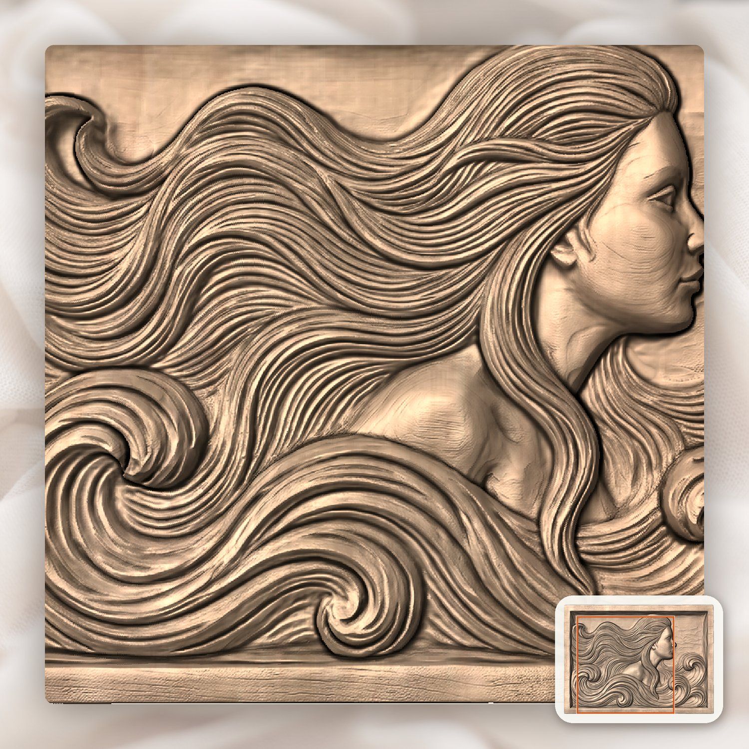 Mermaid Sea Siren Waves CNC Relief STL bas-relief STL — view 9