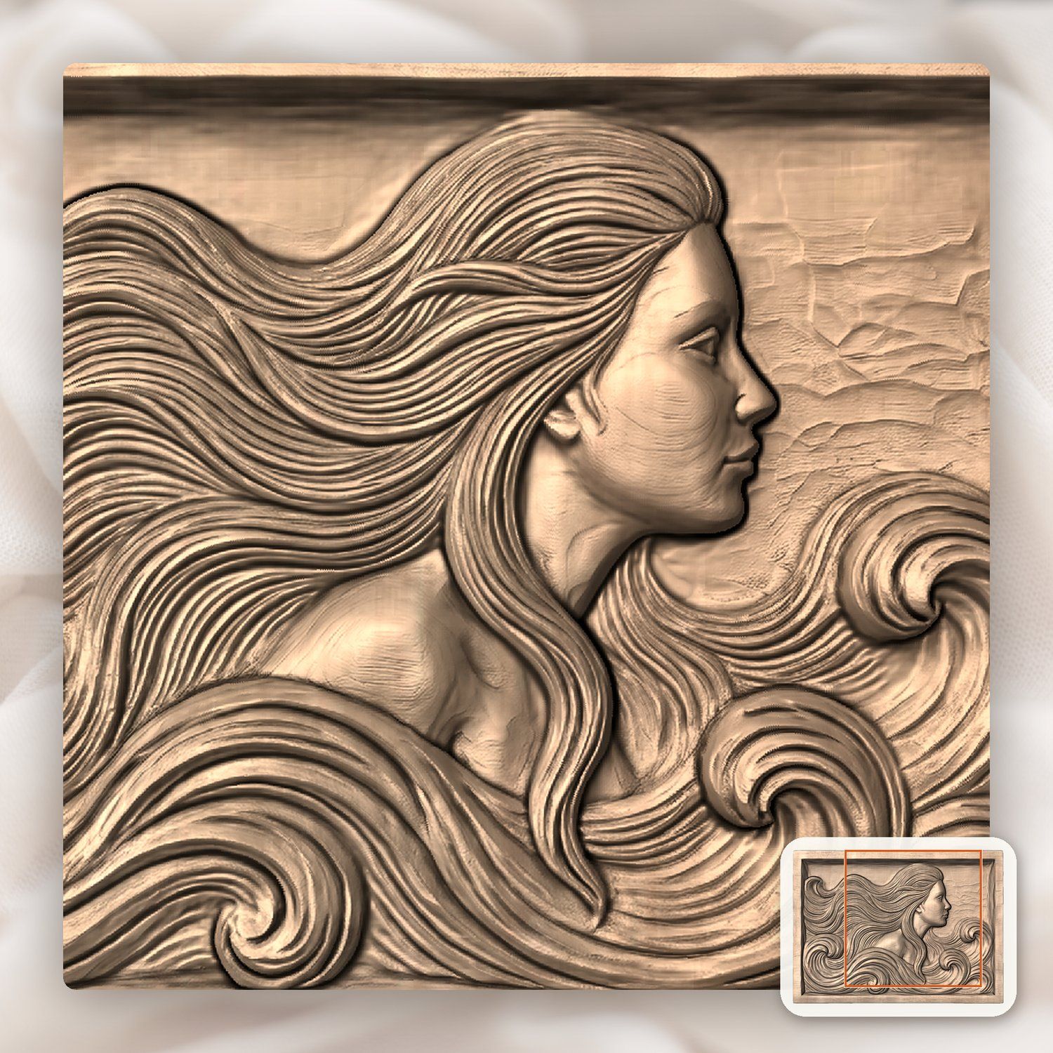Mermaid Sea Siren Waves CNC Relief STL bas-relief STL — view 10