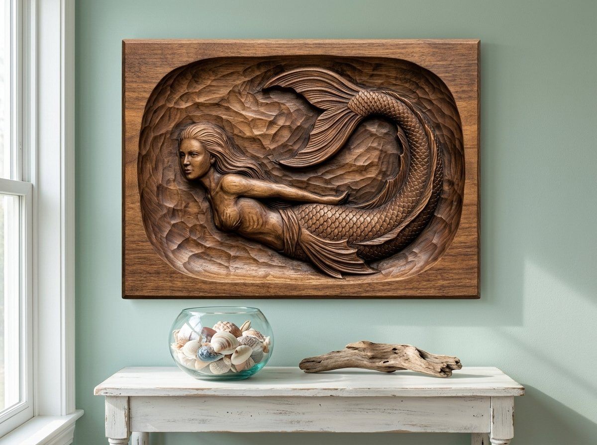 Mermaid Siren Ocean Fantasy CNC Relief STL bas-relief STL — view 13