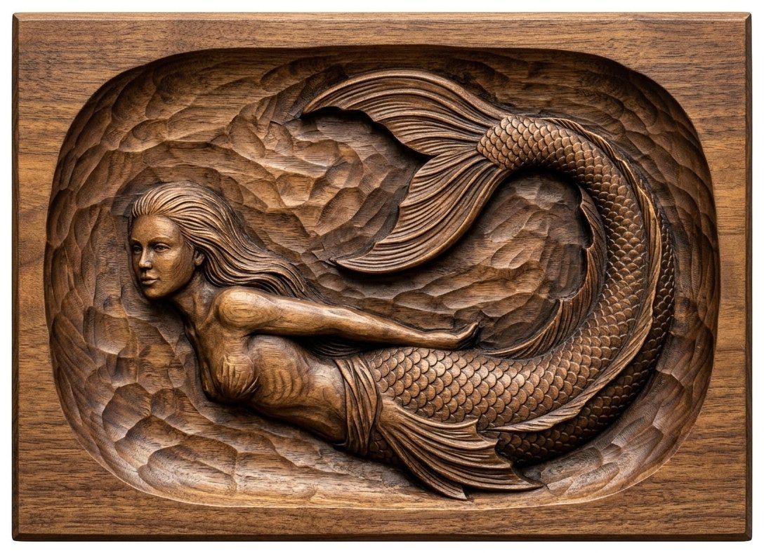 Mermaid Siren Ocean Fantasy CNC Relief STL bas-relief STL — view 4