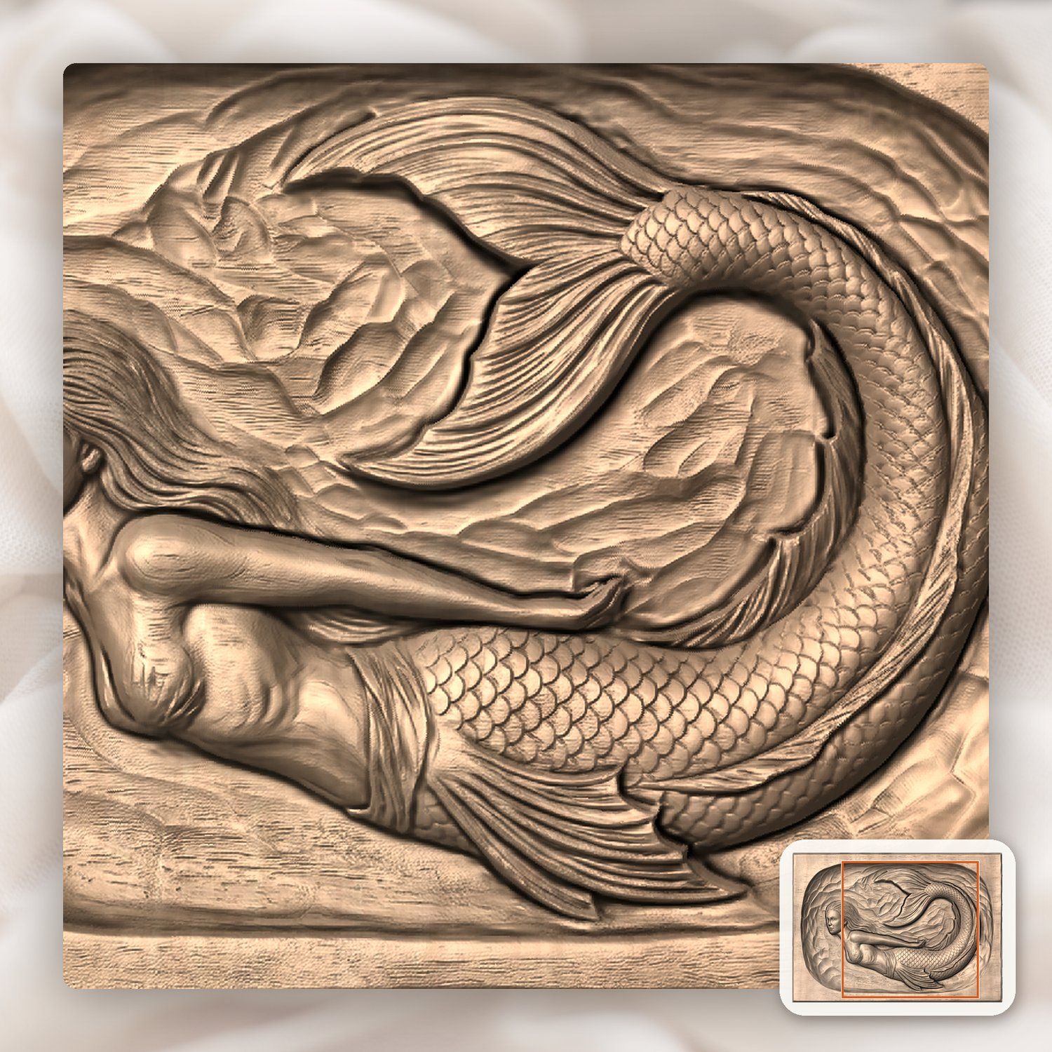 Mermaid Siren Ocean Fantasy CNC Relief STL bas-relief STL — view 7