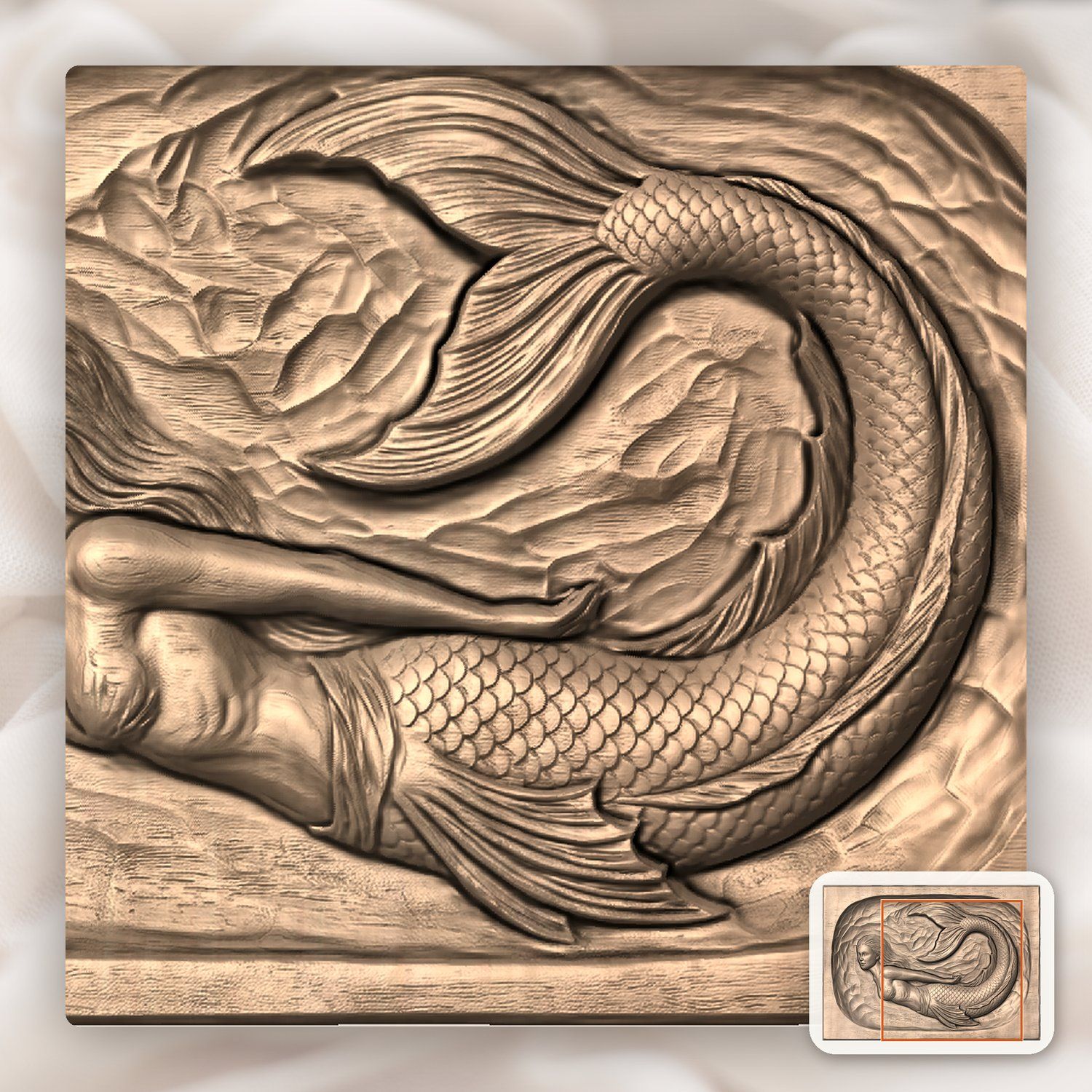 Mermaid Siren Ocean Fantasy CNC Relief STL bas-relief STL — view 8