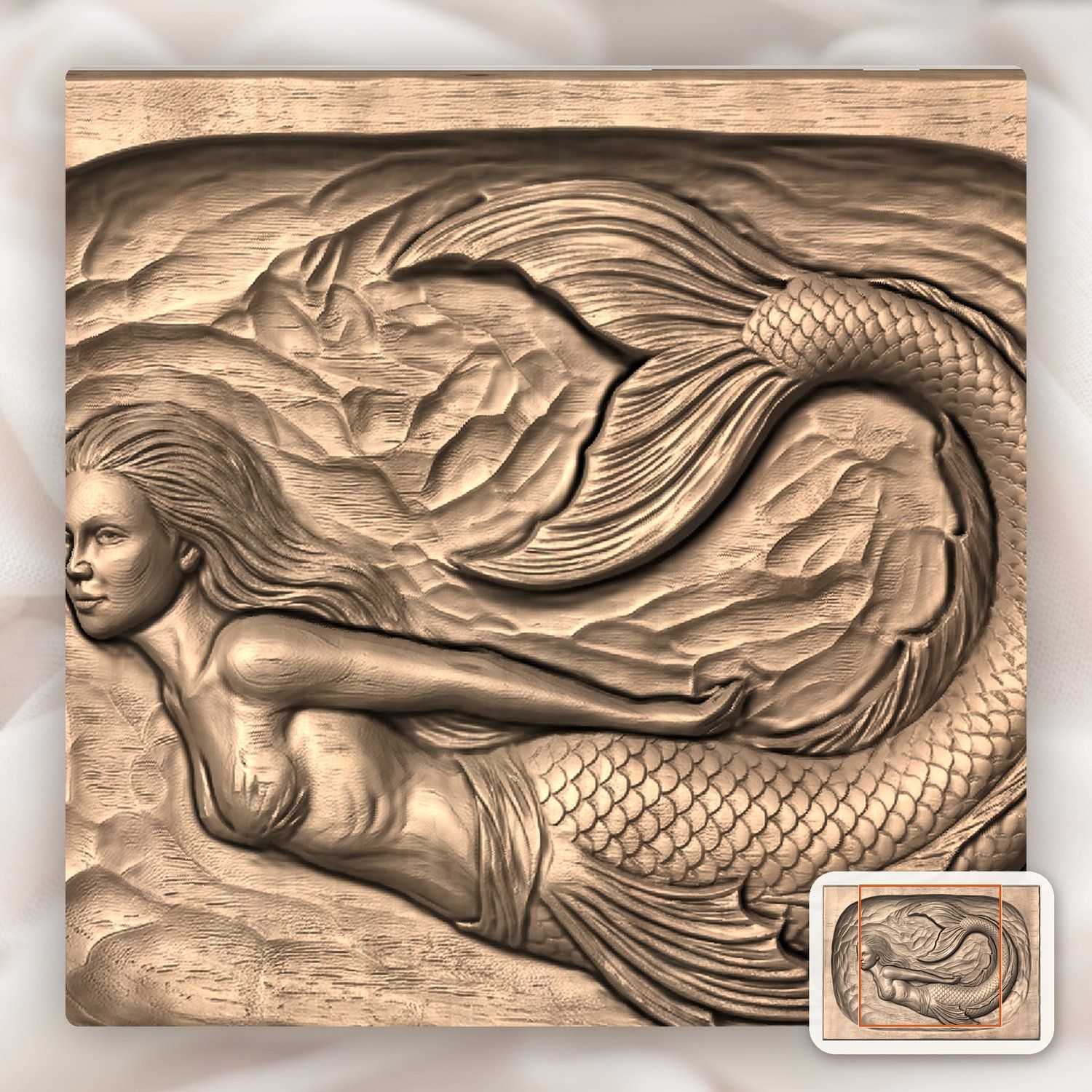 Mermaid Siren Ocean Fantasy CNC Relief STL bas-relief STL — view 9