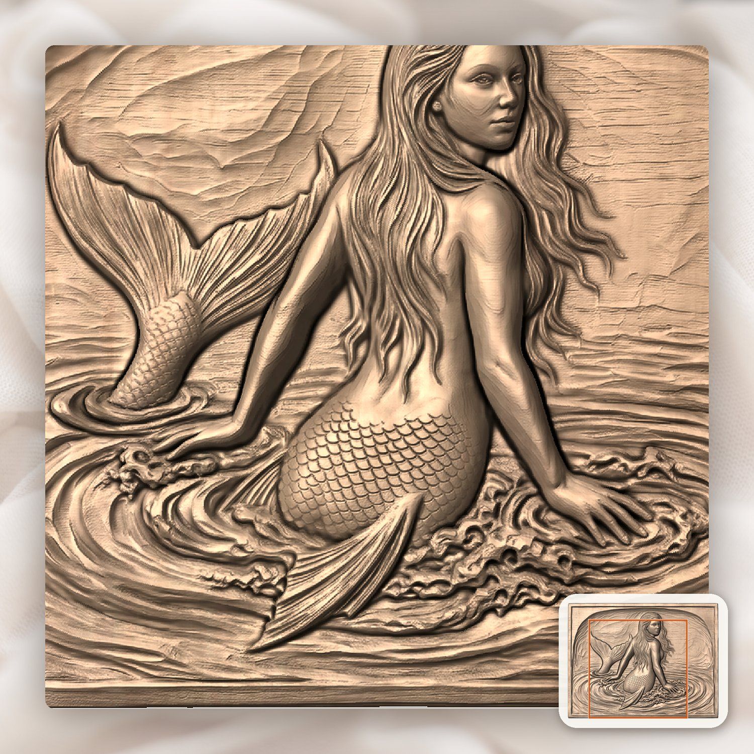 Mermaid Surfacing CNC Relief STL bas-relief STL — view 7