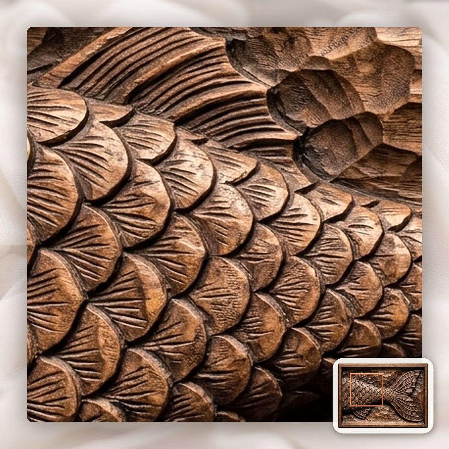 Mermaid Tail Scale Fluke CNC Relief STL bas-relief STL — view 12
