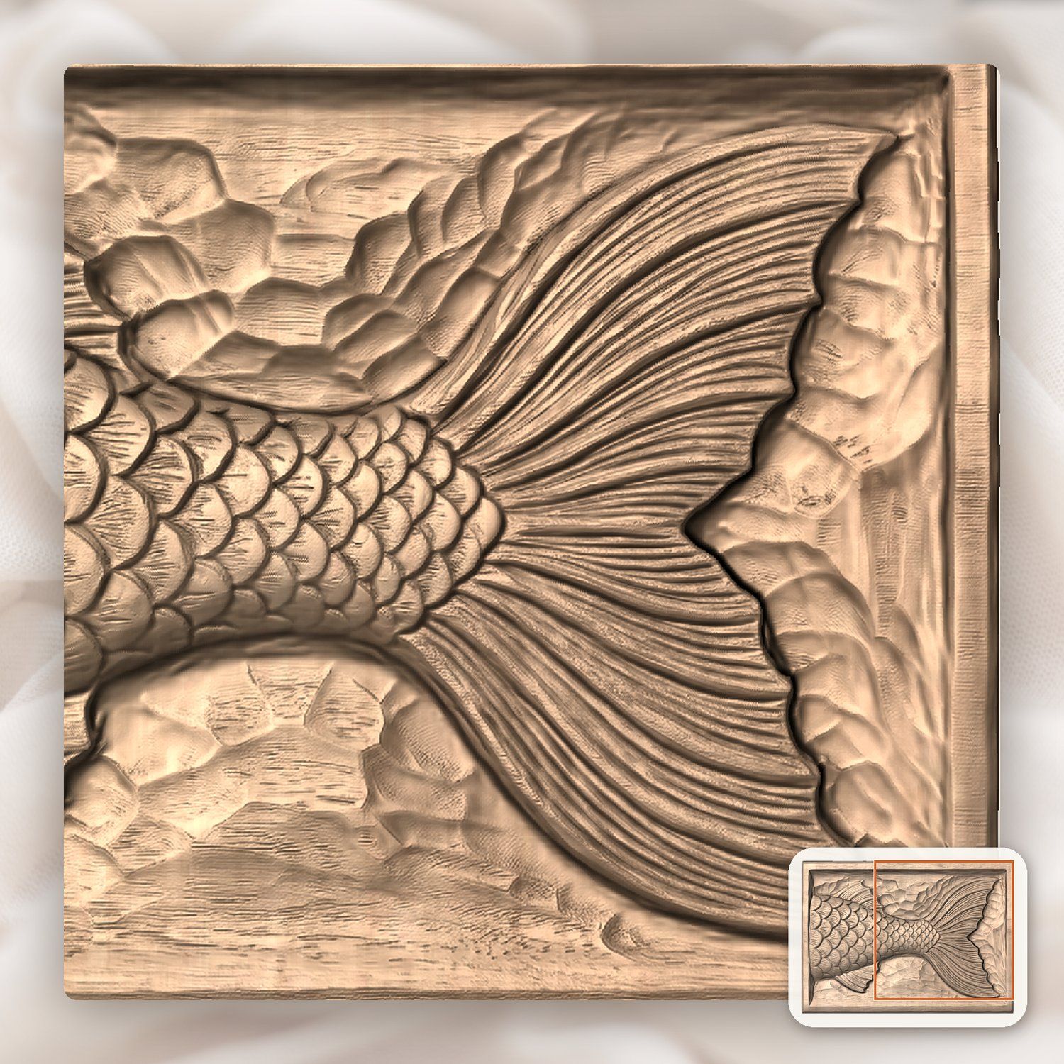 Mermaid Tail Scale Fluke CNC Relief STL bas-relief STL — view 7