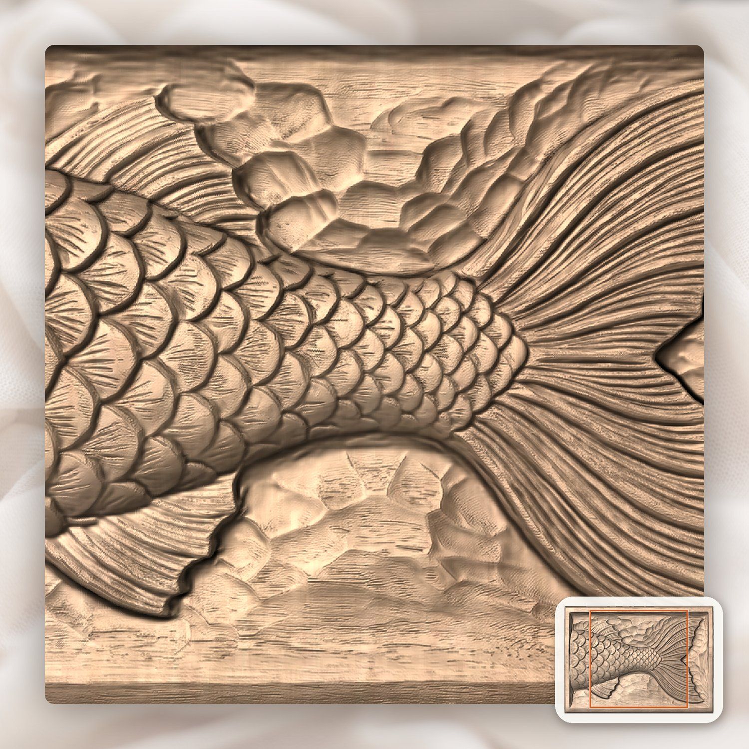 Mermaid Tail Scale Fluke CNC Relief STL bas-relief STL — view 8