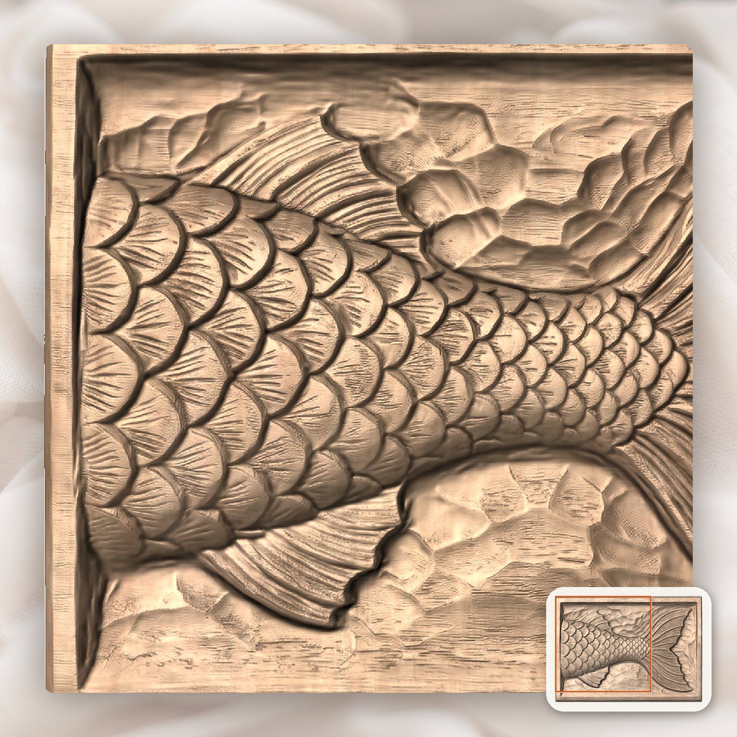 Mermaid Tail Scale Fluke CNC Relief STL bas-relief STL — view 9