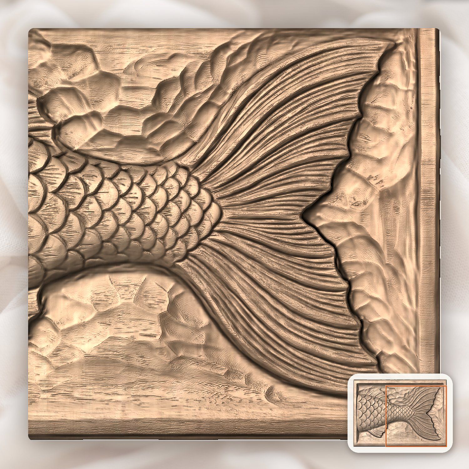 Mermaid Tail Scale Fluke CNC Relief STL bas-relief STL — view 10
