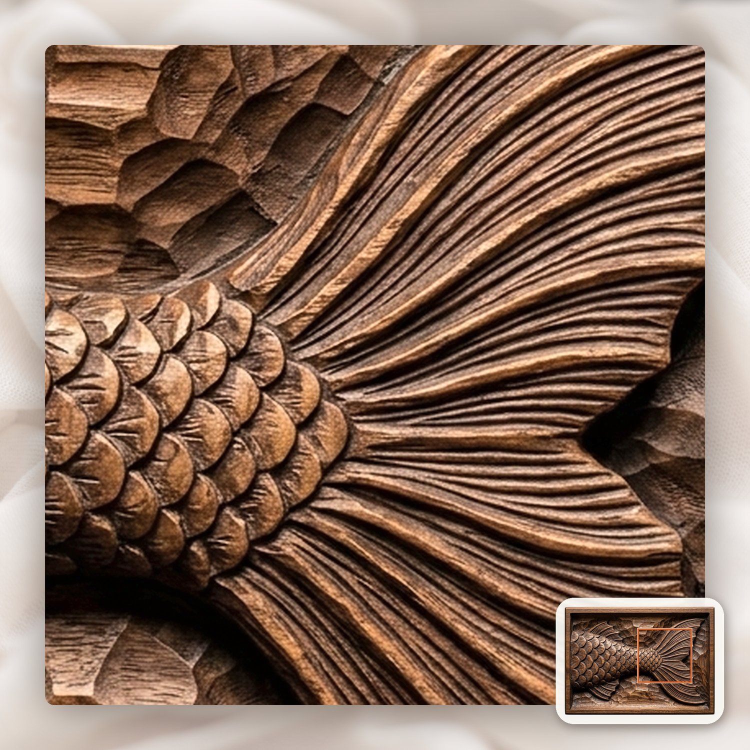 Mermaid Tail Scale Fluke CNC Relief STL bas-relief STL — view 11