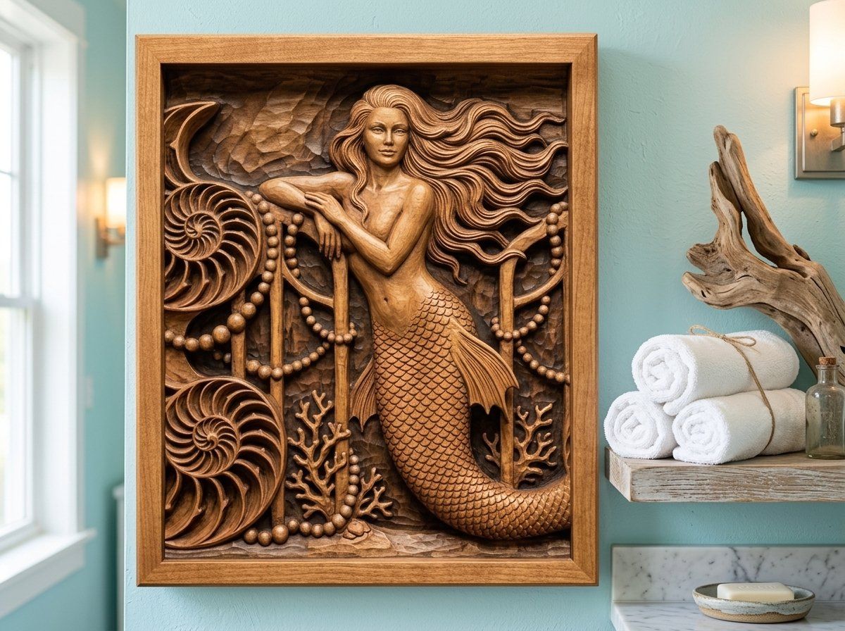 Mermaid Underwater Palace Gate CNC Relief STL bas-relief STL — view 13